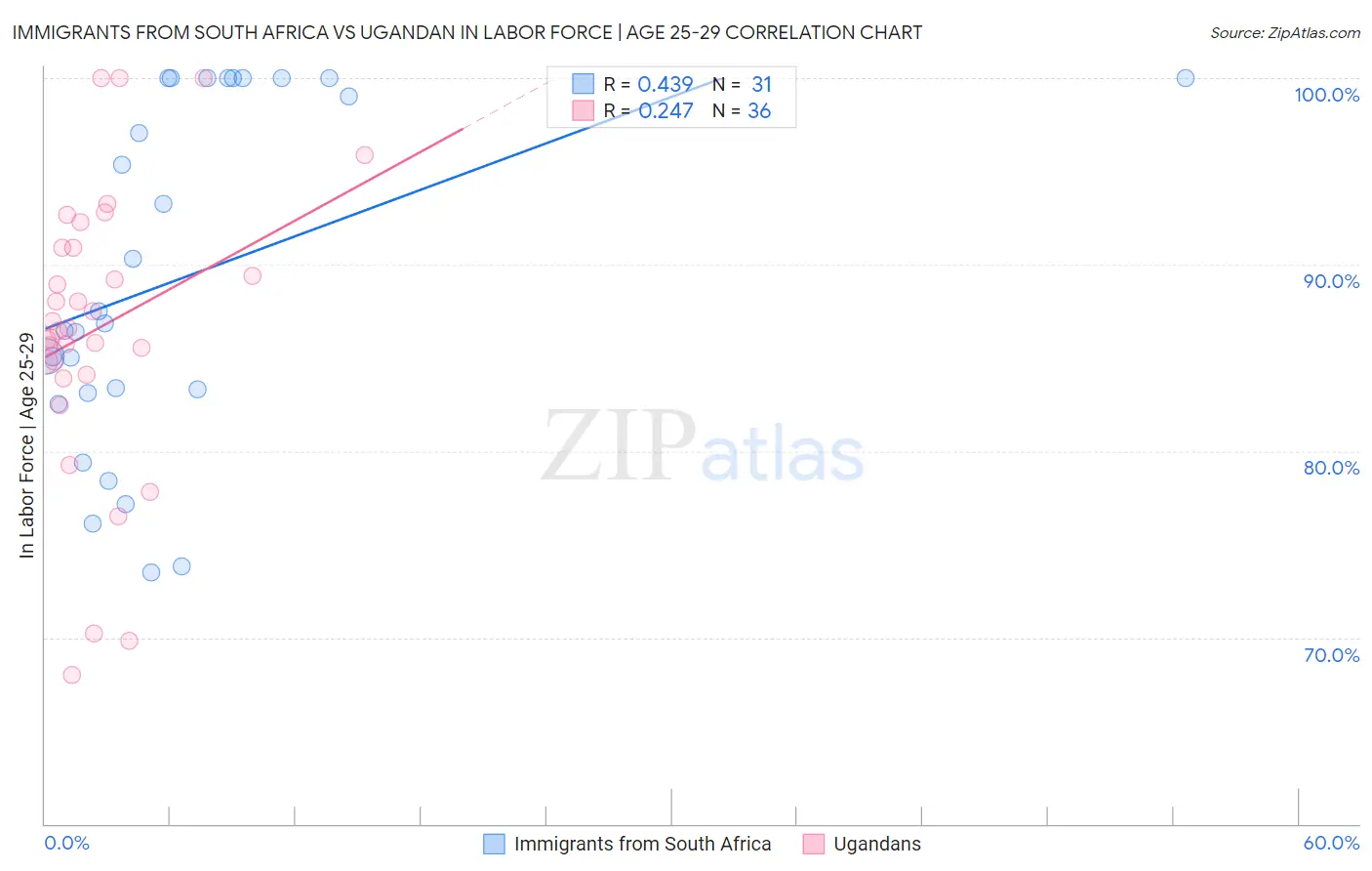 Immigrants from South Africa vs Ugandan In Labor Force | Age 25-29