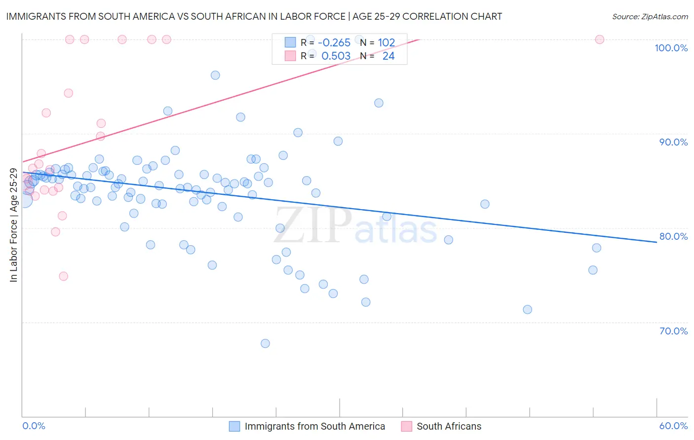 Immigrants from South America vs South African In Labor Force | Age 25-29