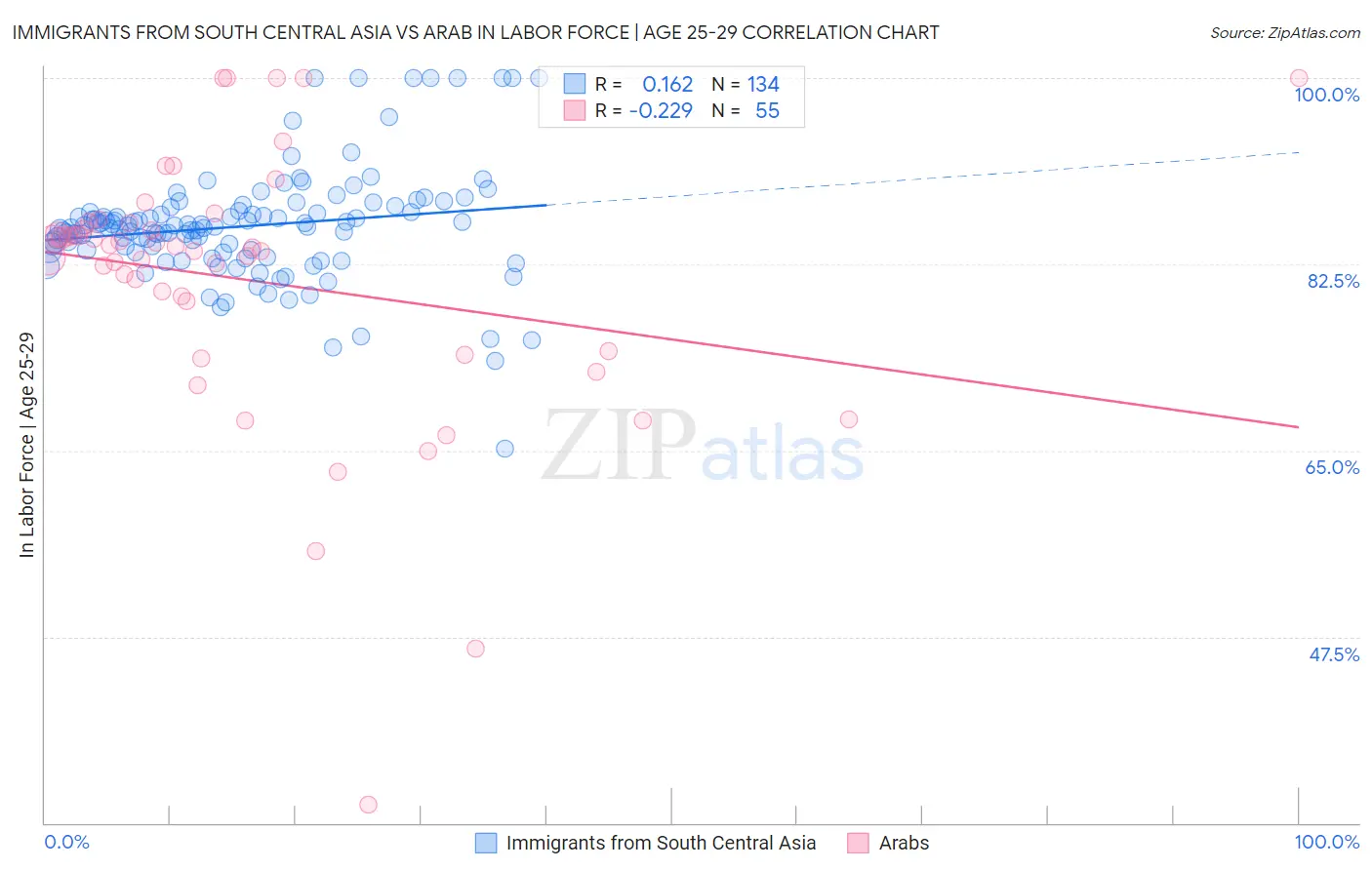 Immigrants from South Central Asia vs Arab In Labor Force | Age 25-29