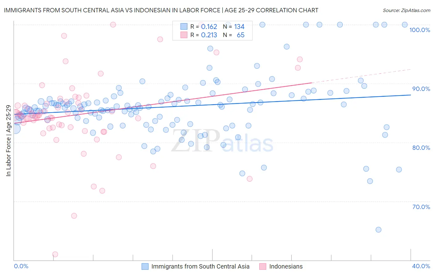 Immigrants from South Central Asia vs Indonesian In Labor Force | Age 25-29