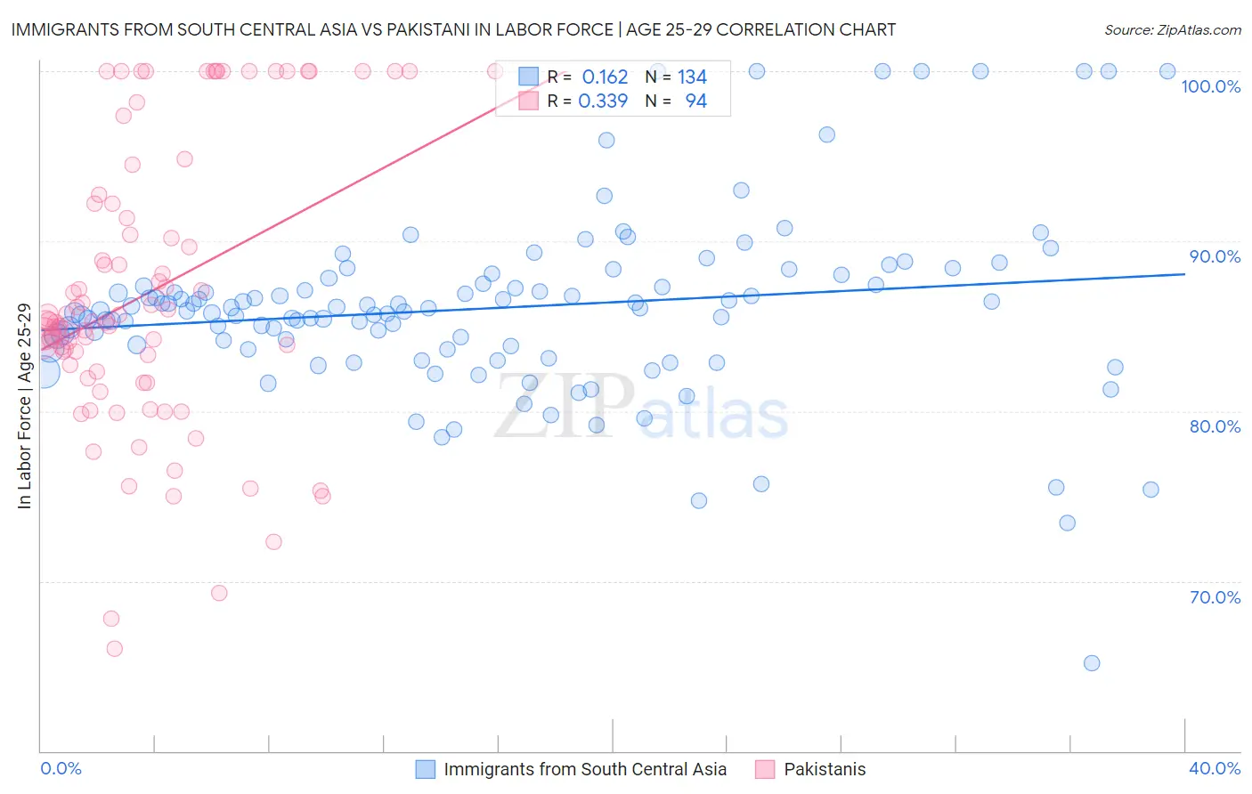 Immigrants from South Central Asia vs Pakistani In Labor Force | Age 25-29