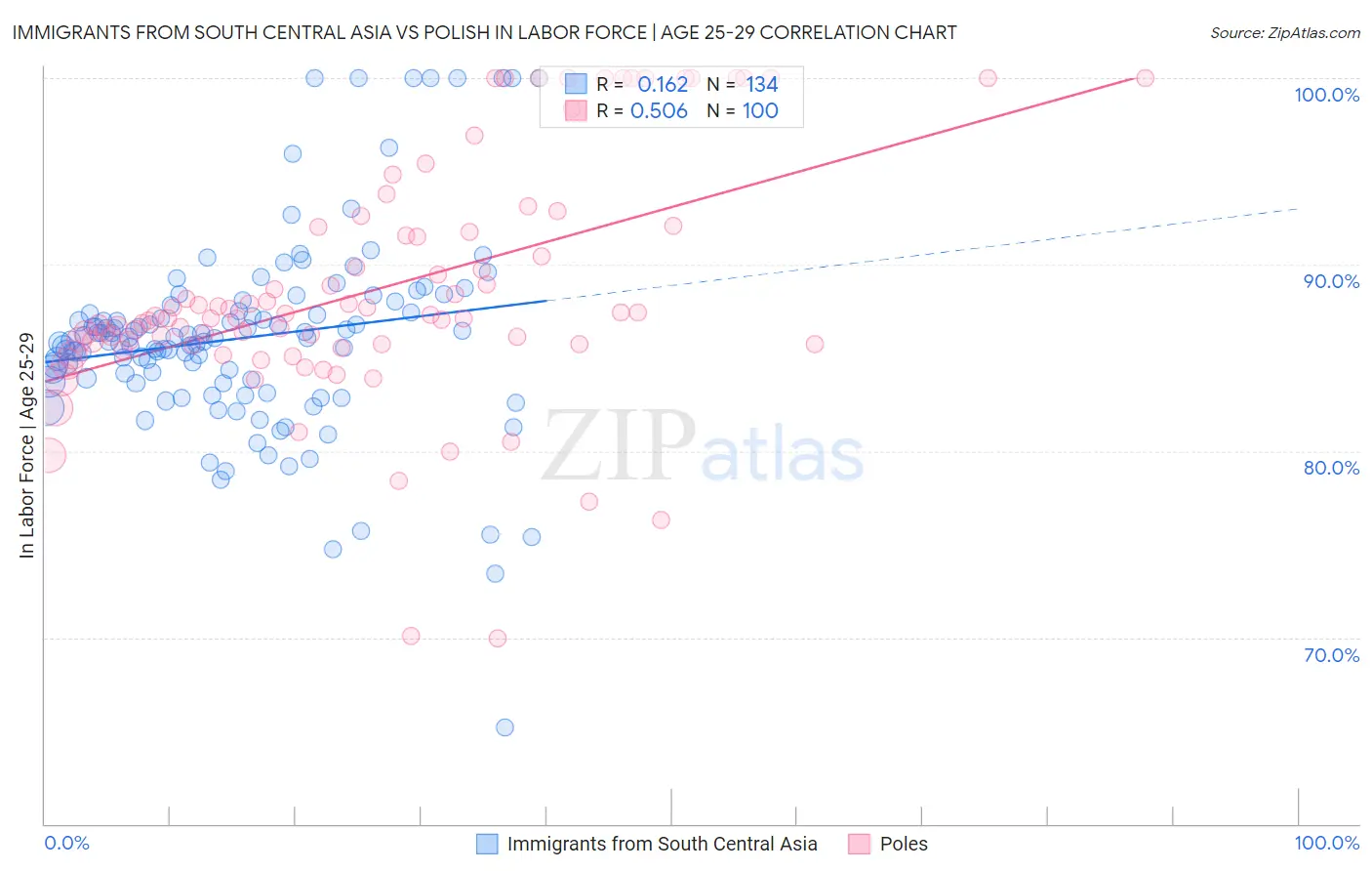 Immigrants from South Central Asia vs Polish In Labor Force | Age 25-29