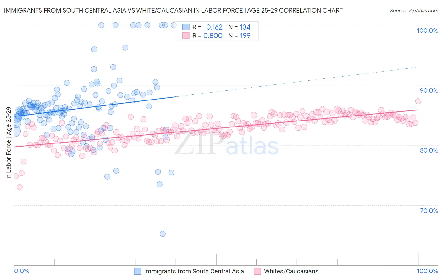 Immigrants from South Central Asia vs White/Caucasian In Labor Force | Age 25-29