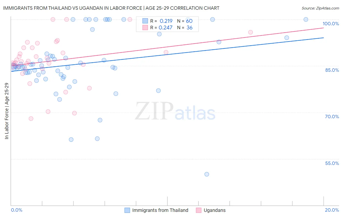 Immigrants from Thailand vs Ugandan In Labor Force | Age 25-29
