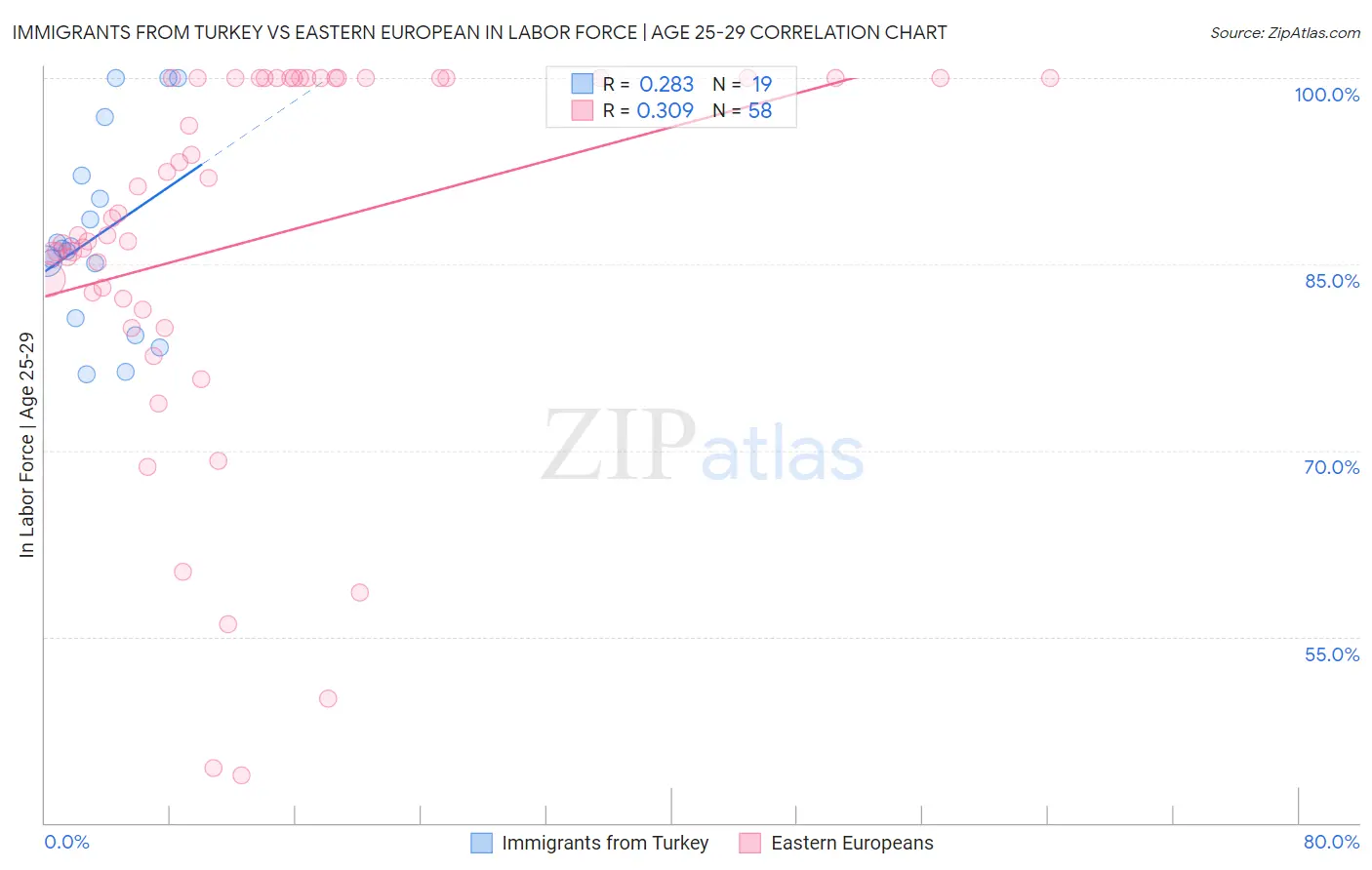 Immigrants from Turkey vs Eastern European In Labor Force | Age 25-29