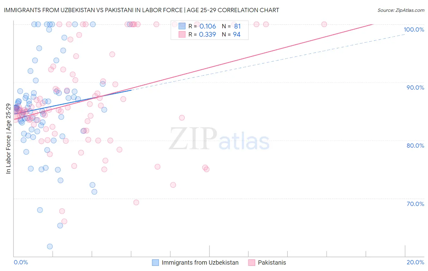 Immigrants from Uzbekistan vs Pakistani In Labor Force | Age 25-29