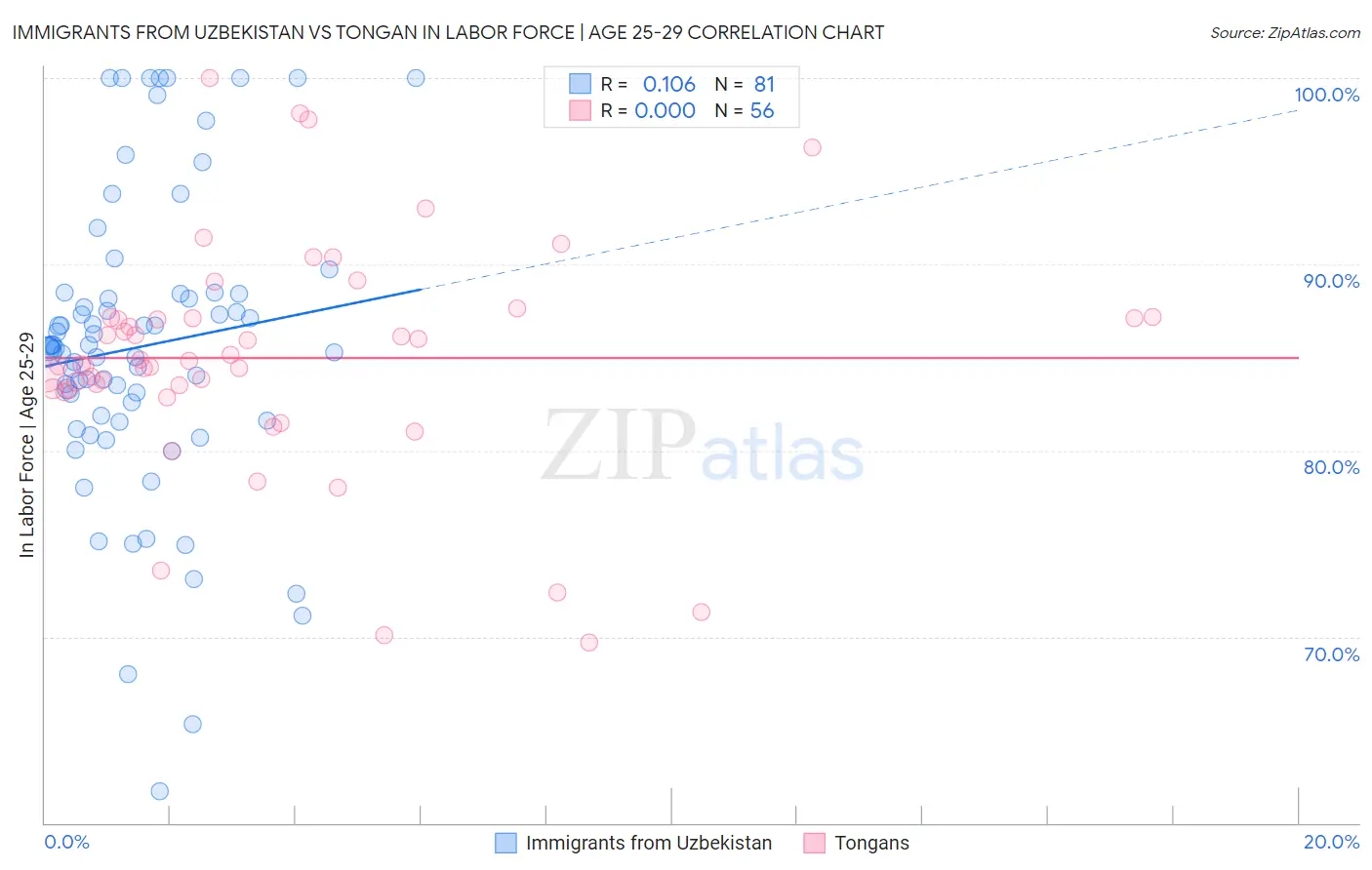 Immigrants from Uzbekistan vs Tongan In Labor Force | Age 25-29