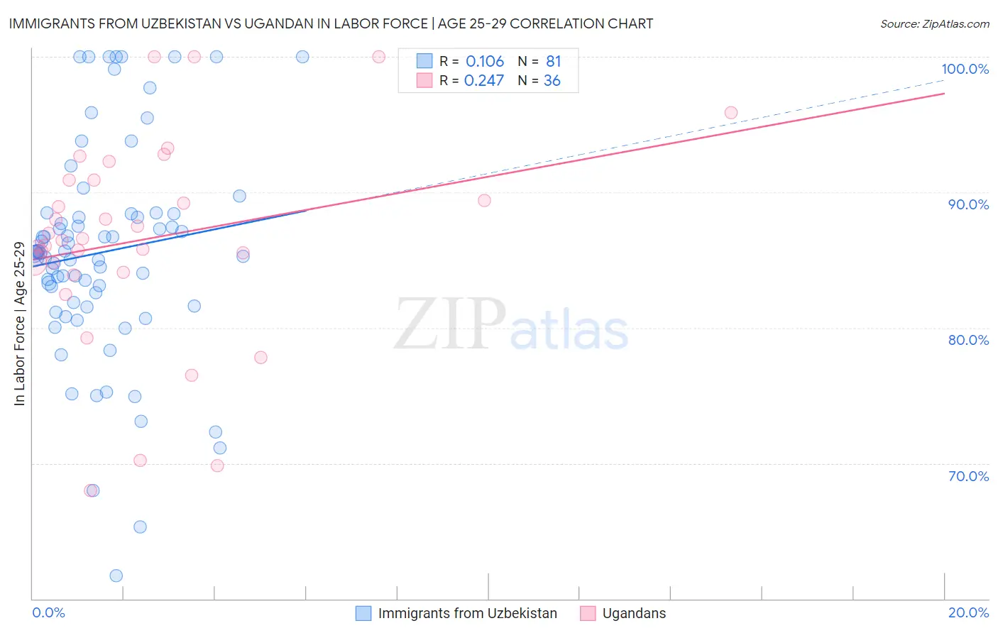 Immigrants from Uzbekistan vs Ugandan In Labor Force | Age 25-29
