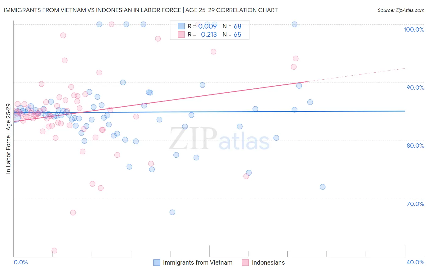 Immigrants from Vietnam vs Indonesian In Labor Force | Age 25-29