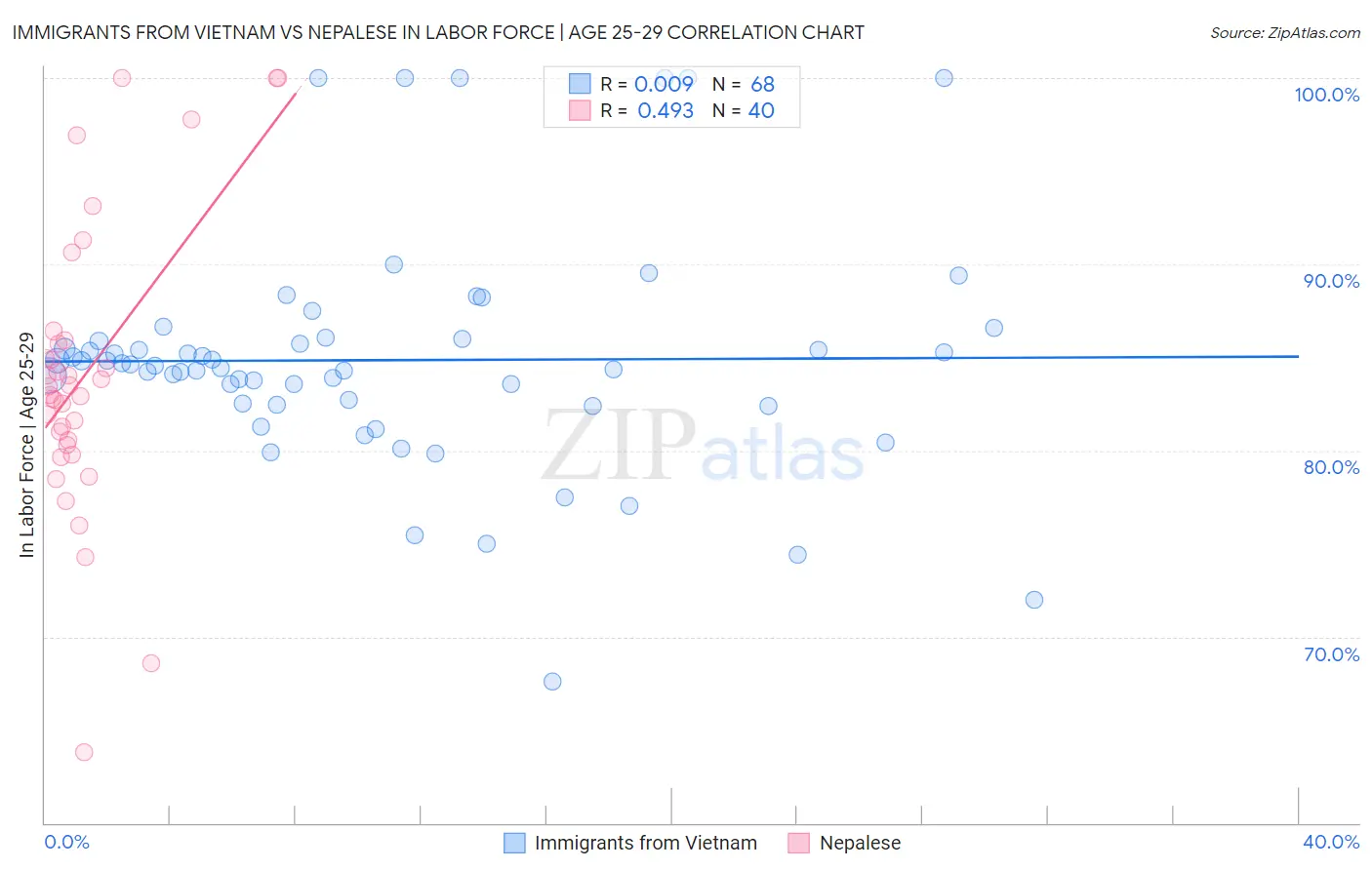 Immigrants from Vietnam vs Nepalese In Labor Force | Age 25-29