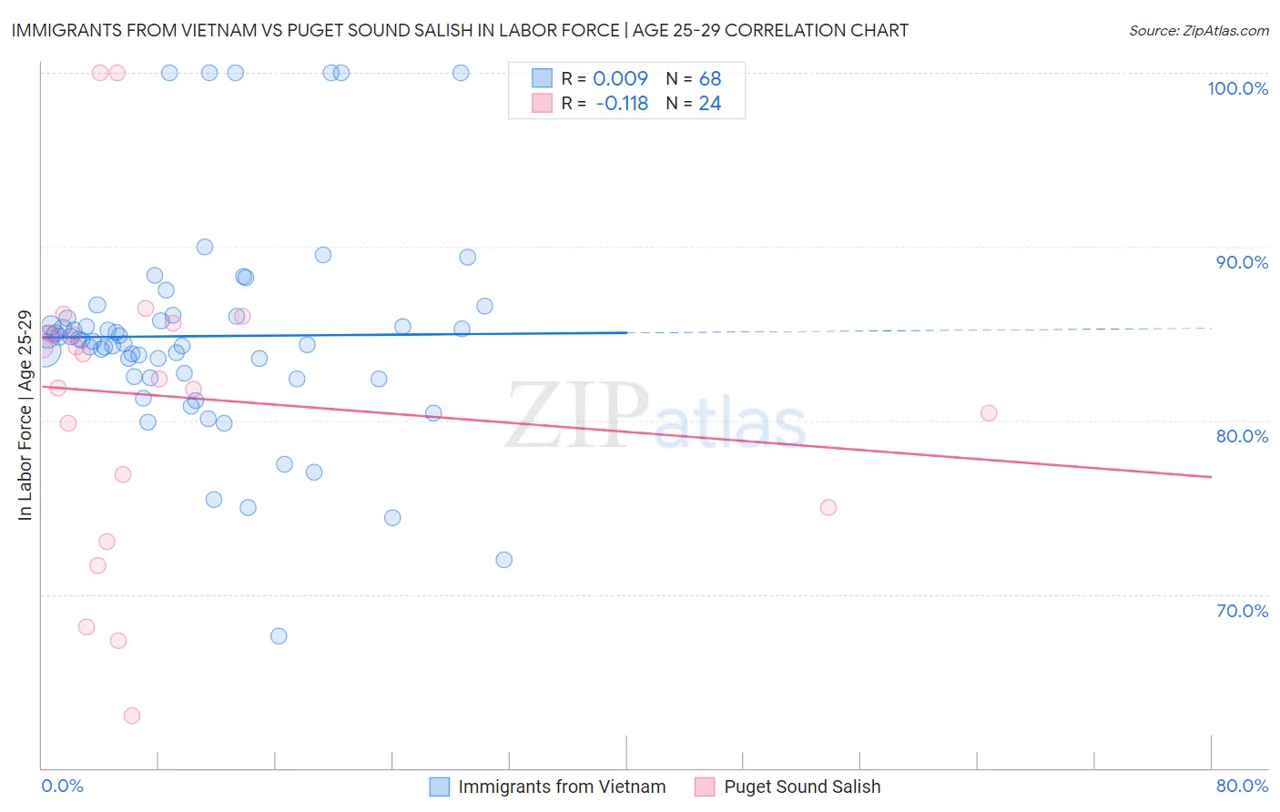 Immigrants from Vietnam vs Puget Sound Salish In Labor Force | Age 25-29