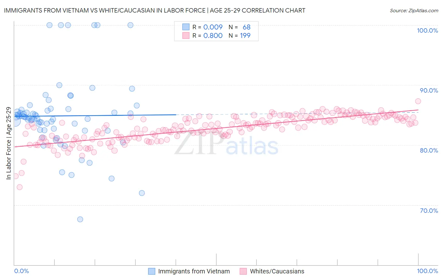 Immigrants from Vietnam vs White/Caucasian In Labor Force | Age 25-29