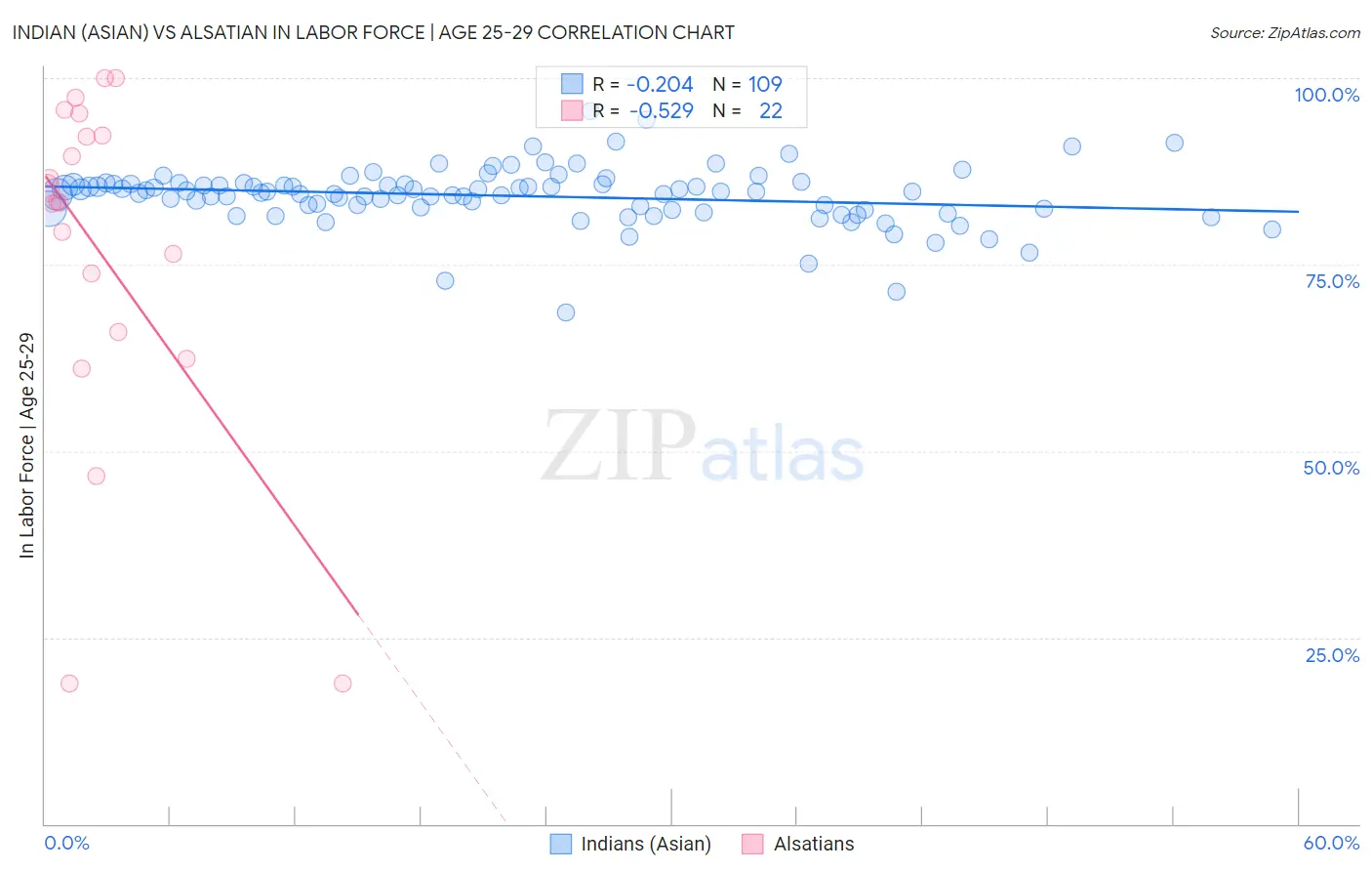 Indian (Asian) vs Alsatian In Labor Force | Age 25-29