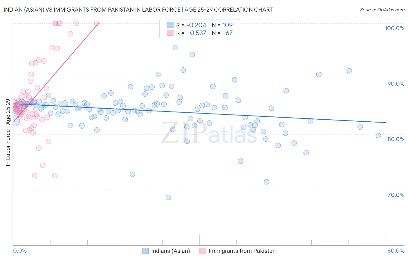 Indian (Asian) vs Immigrants from Pakistan In Labor Force | Age 25-29