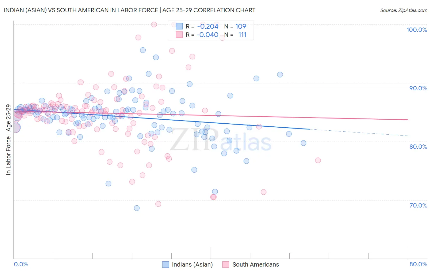 Indian (Asian) vs South American In Labor Force | Age 25-29