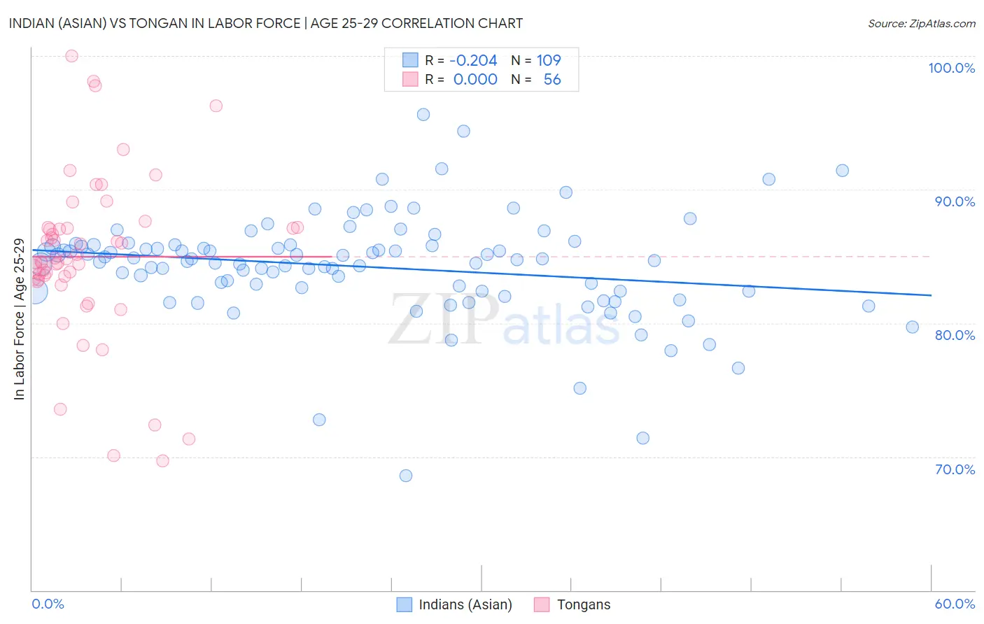 Indian (Asian) vs Tongan In Labor Force | Age 25-29