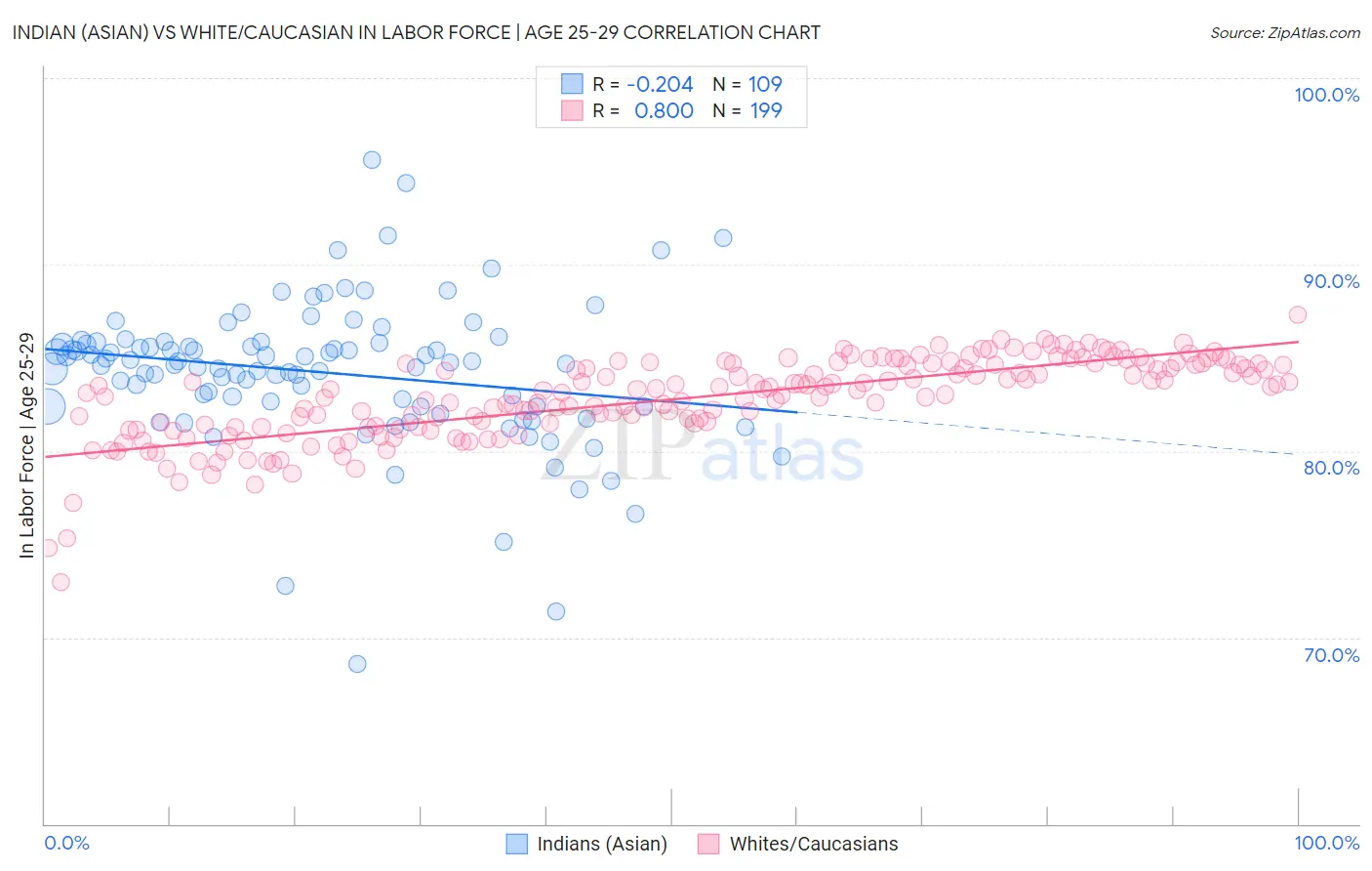 Indian (Asian) vs White/Caucasian In Labor Force | Age 25-29