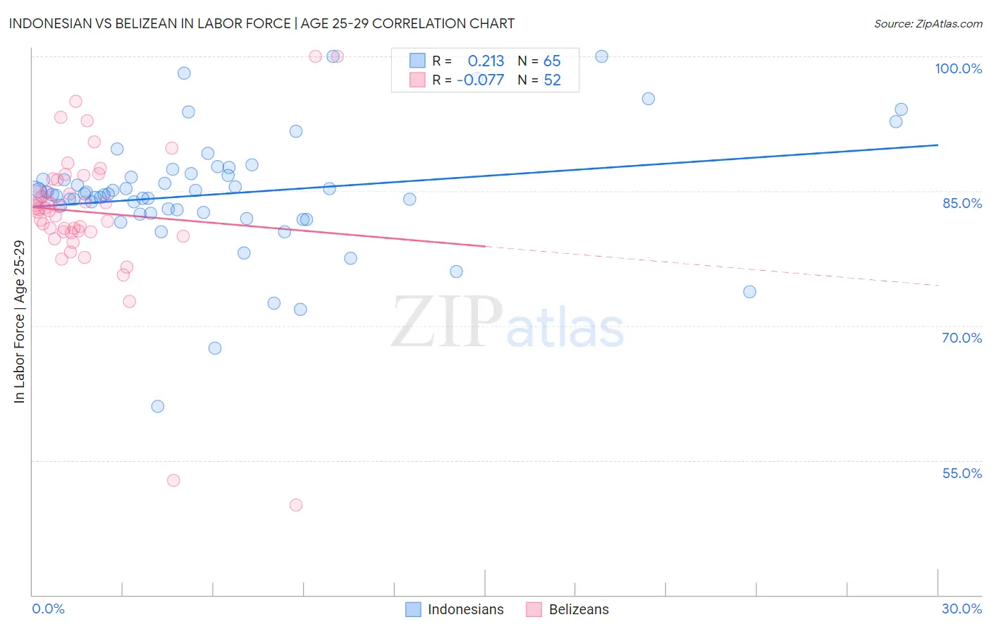 Indonesian vs Belizean In Labor Force | Age 25-29