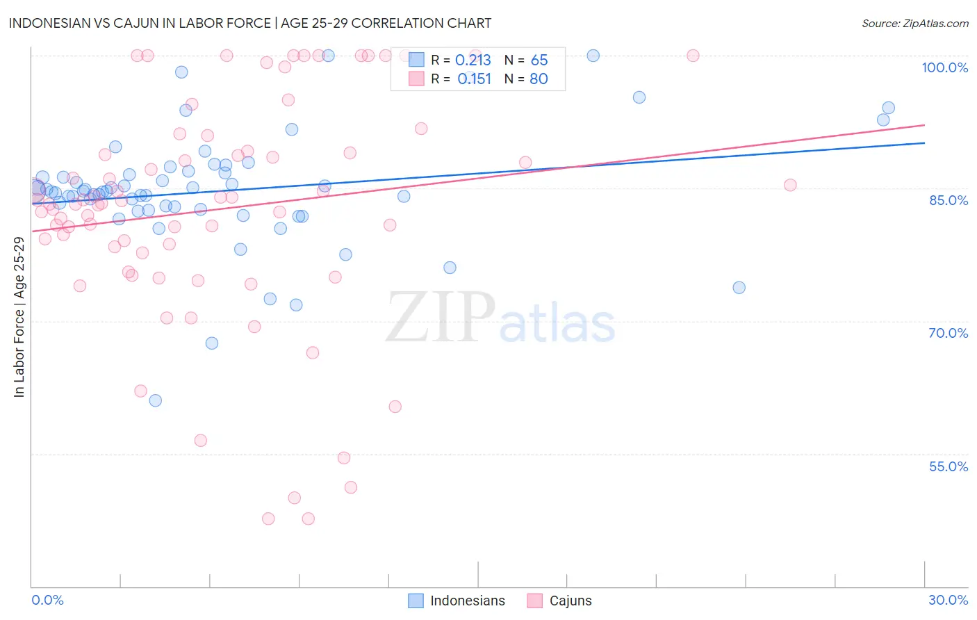 Indonesian vs Cajun In Labor Force | Age 25-29