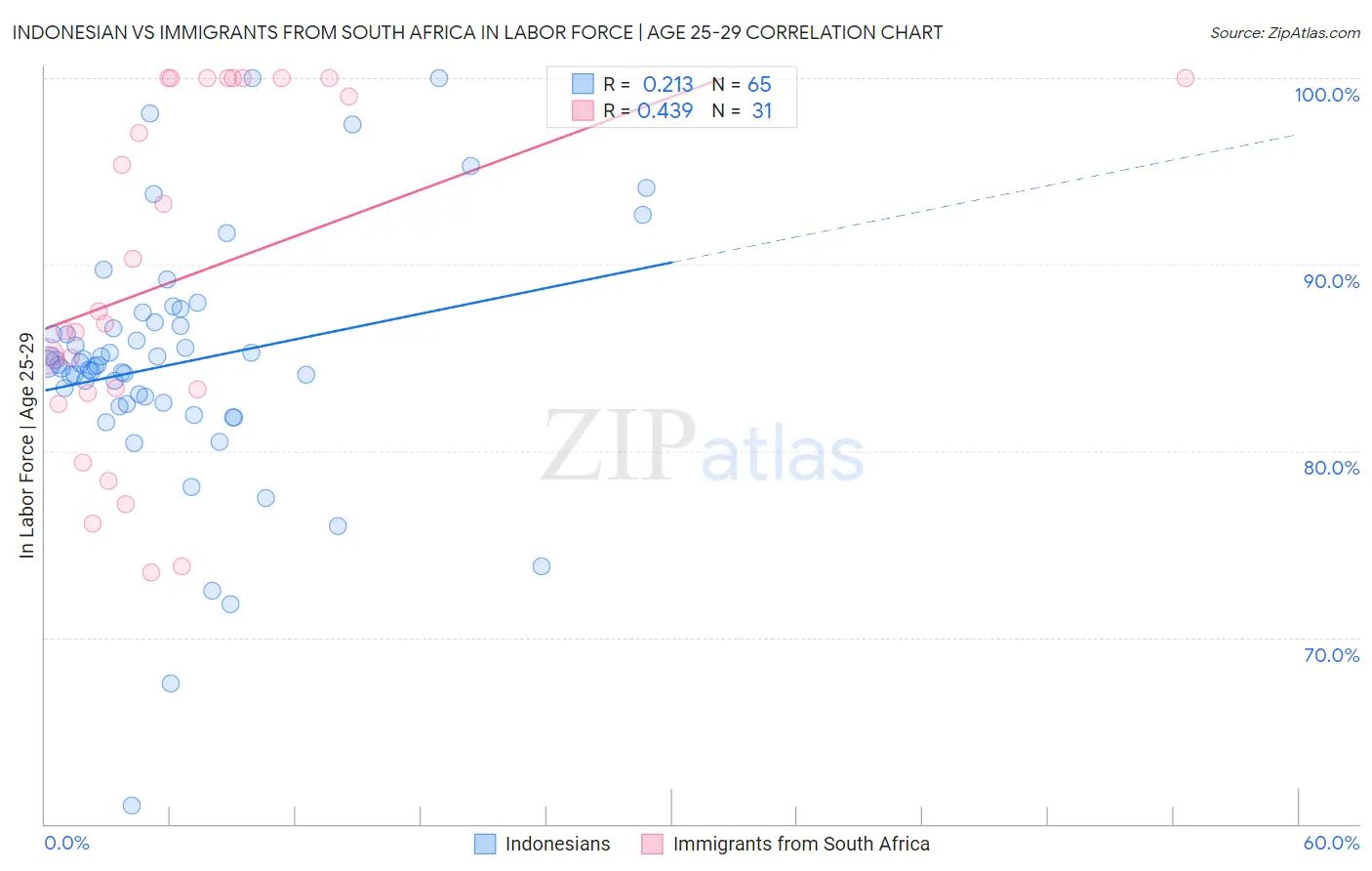 Indonesian vs Immigrants from South Africa In Labor Force | Age 25-29