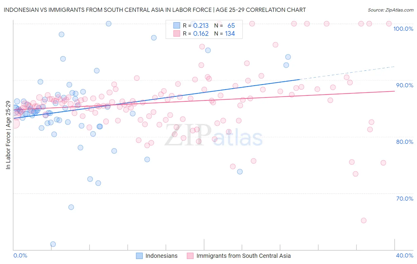 Indonesian vs Immigrants from South Central Asia In Labor Force | Age 25-29