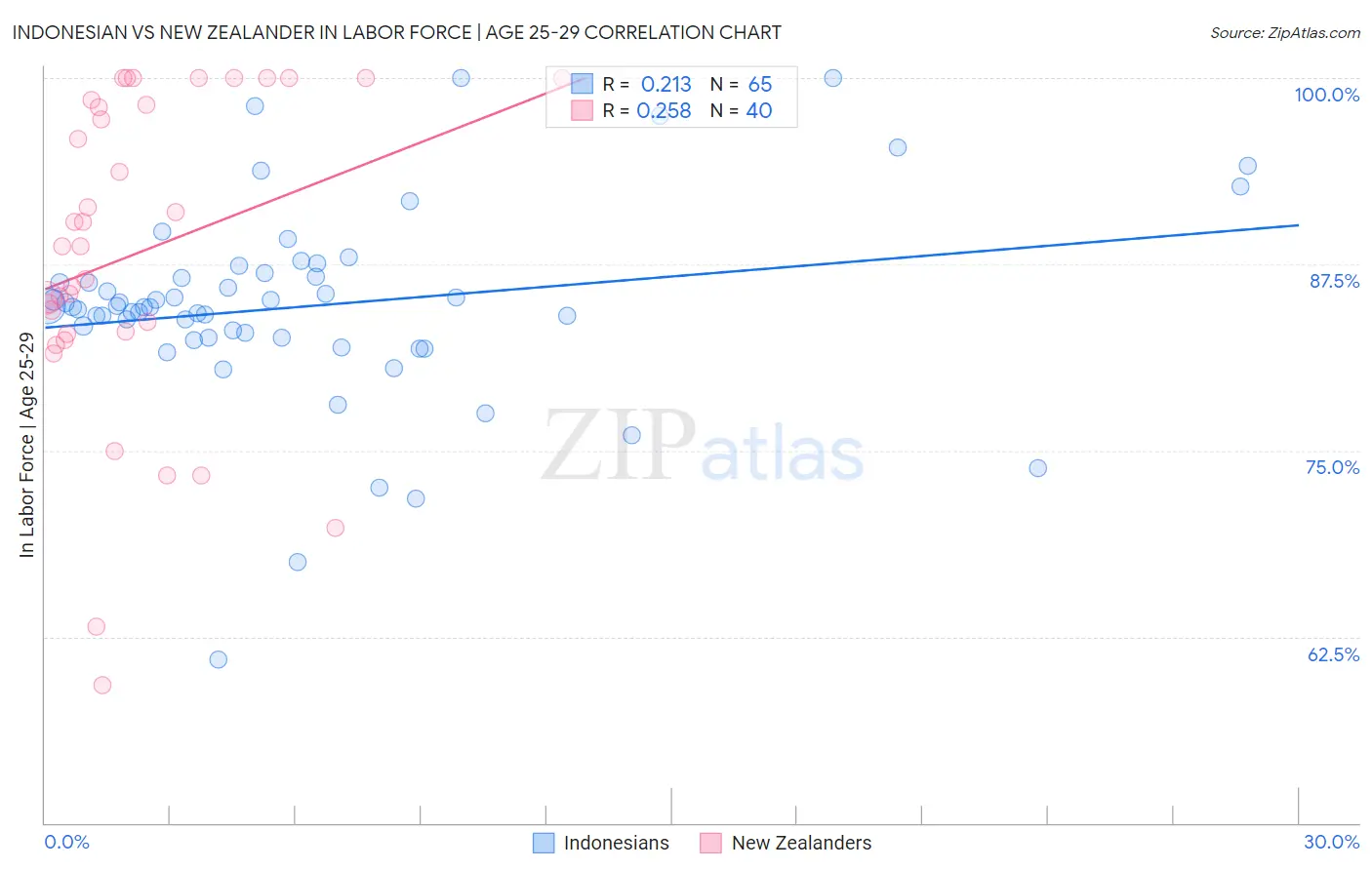 Indonesian vs New Zealander In Labor Force | Age 25-29