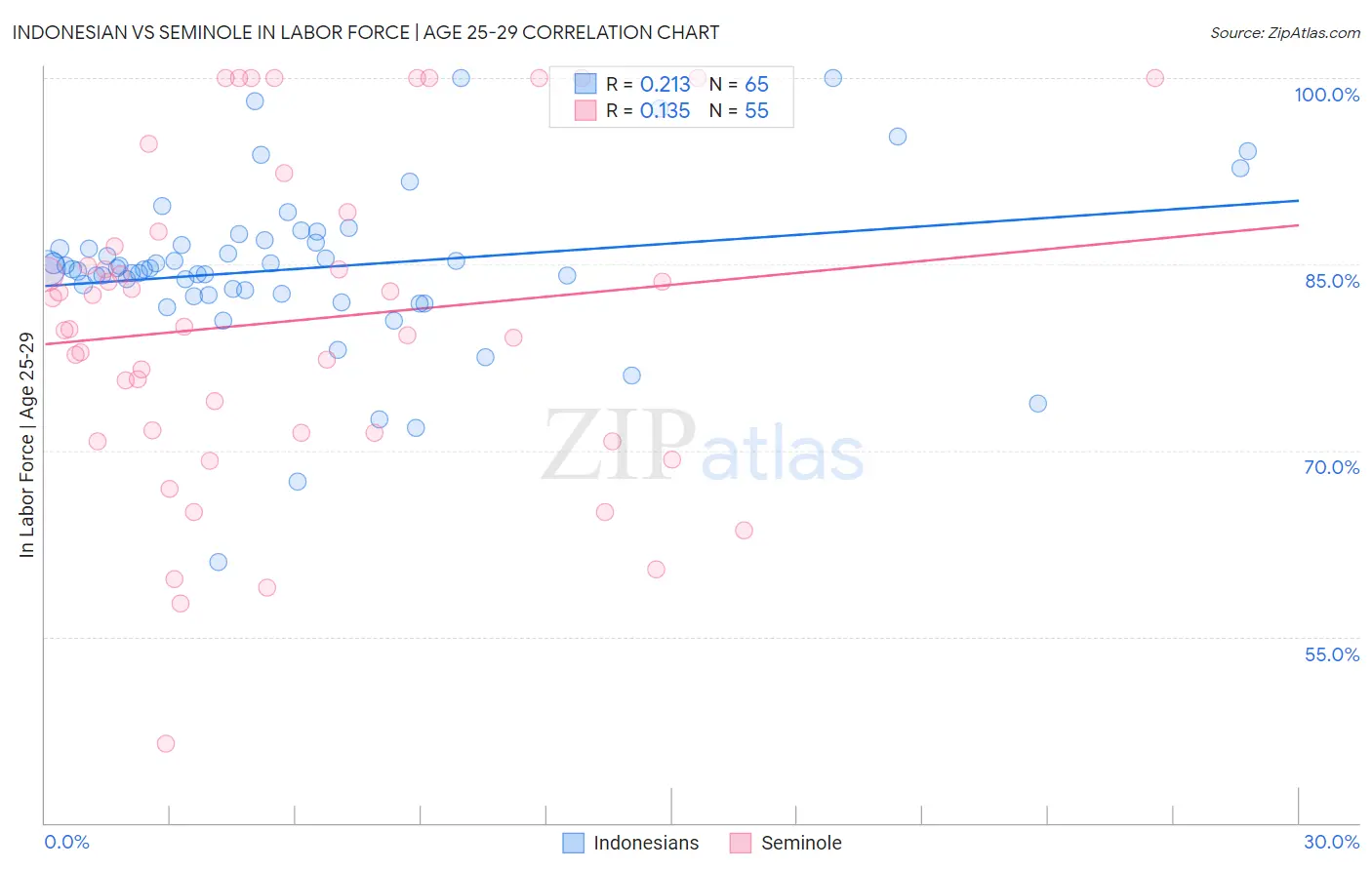 Indonesian vs Seminole In Labor Force | Age 25-29
