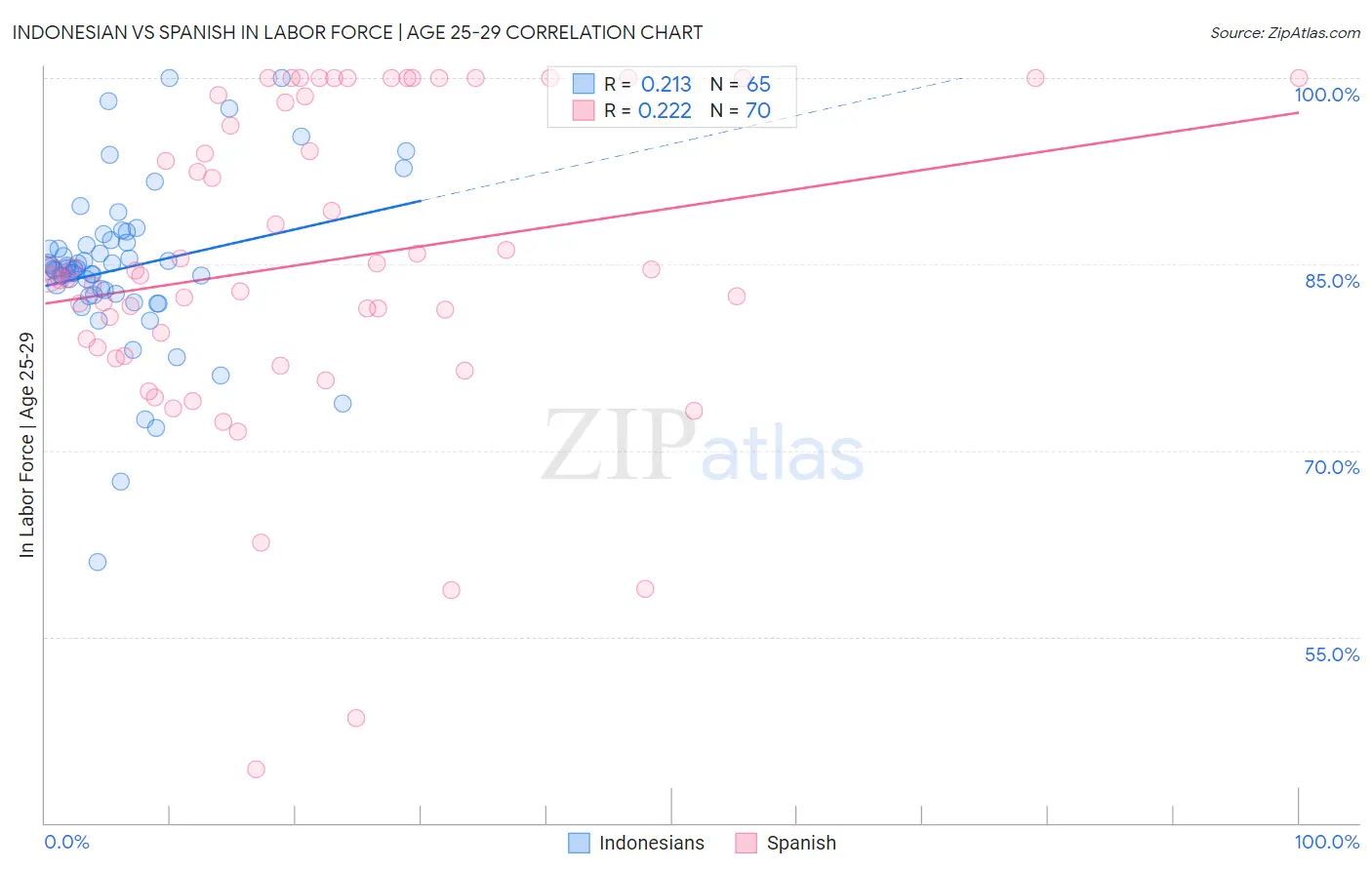 Indonesian vs Spanish In Labor Force | Age 25-29