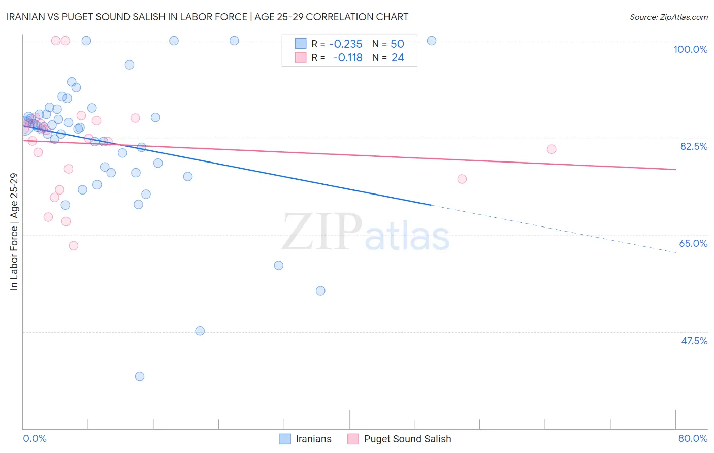 Iranian vs Puget Sound Salish In Labor Force | Age 25-29