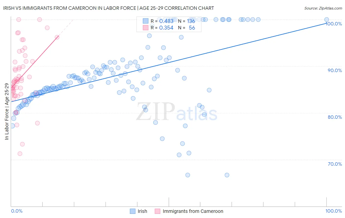 Irish vs Immigrants from Cameroon In Labor Force | Age 25-29