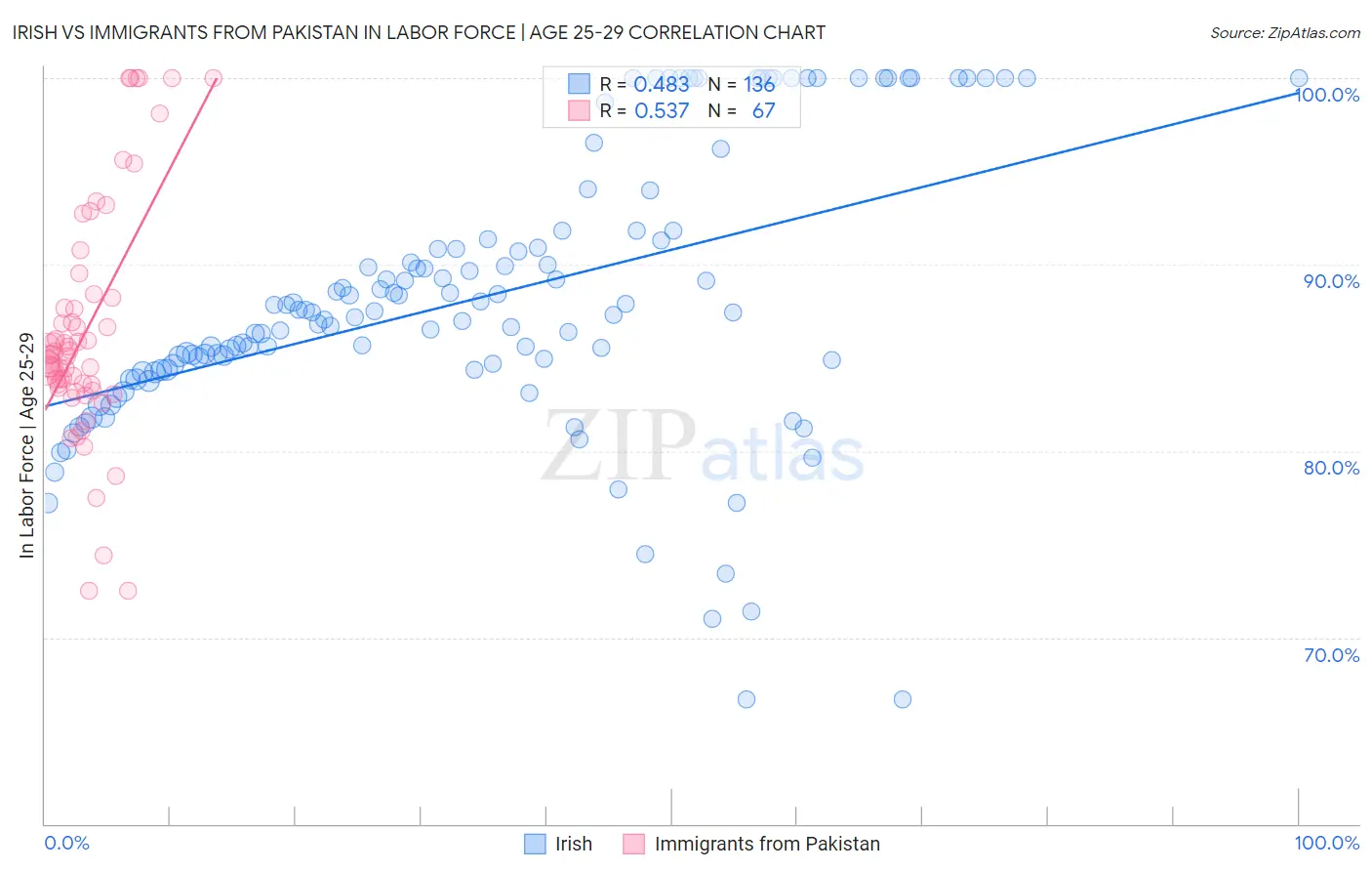Irish vs Immigrants from Pakistan In Labor Force | Age 25-29