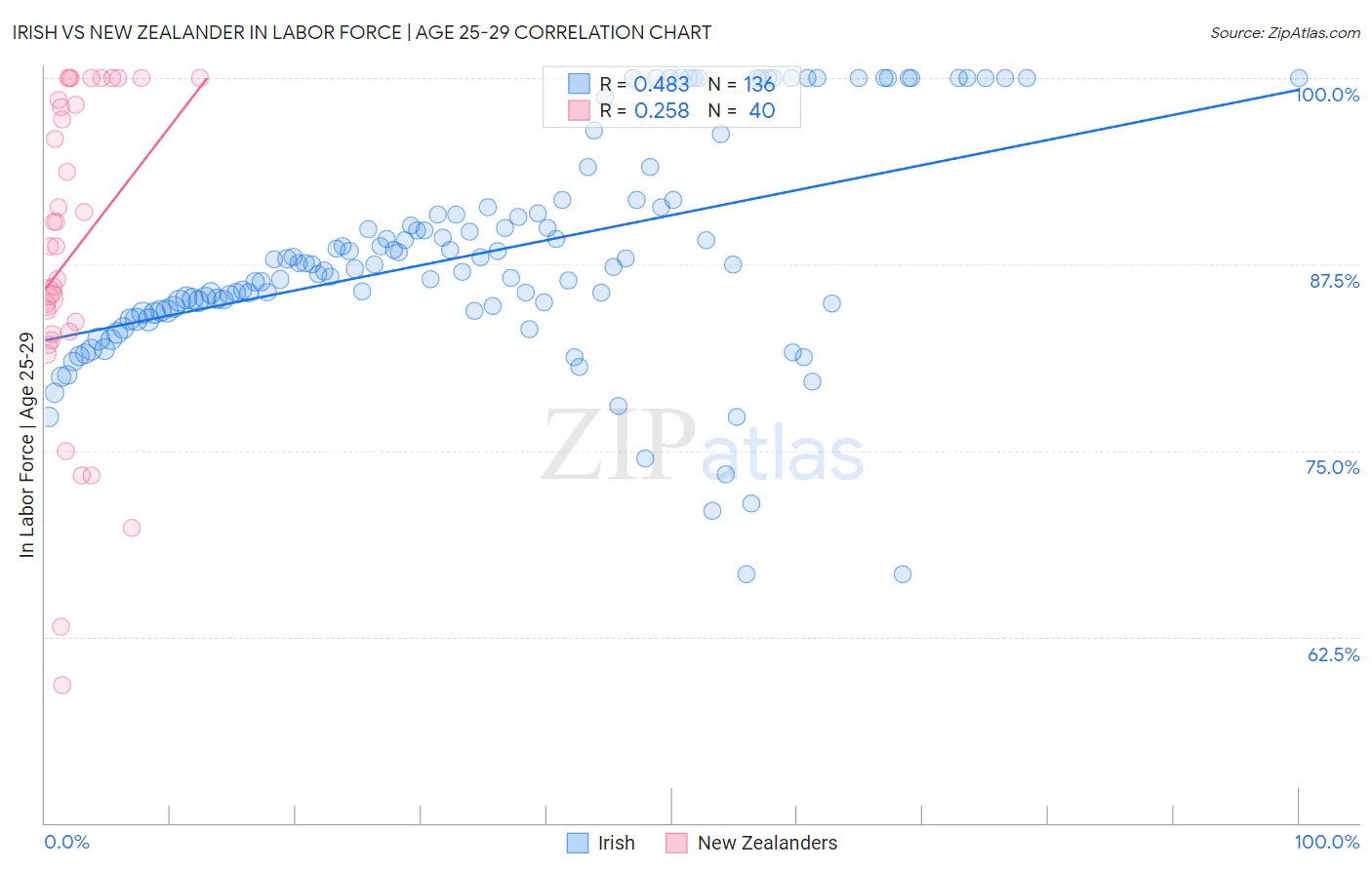 Irish vs New Zealander In Labor Force | Age 25-29