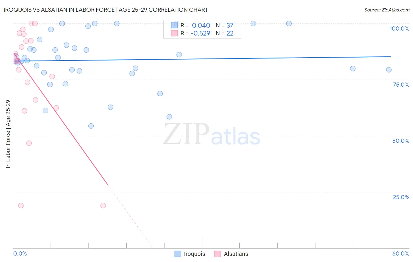 Iroquois vs Alsatian In Labor Force | Age 25-29