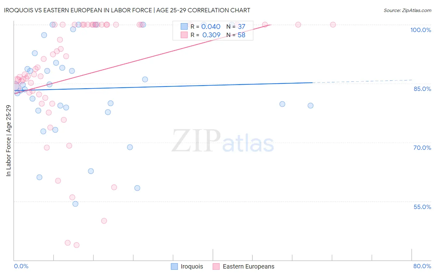 Iroquois vs Eastern European In Labor Force | Age 25-29