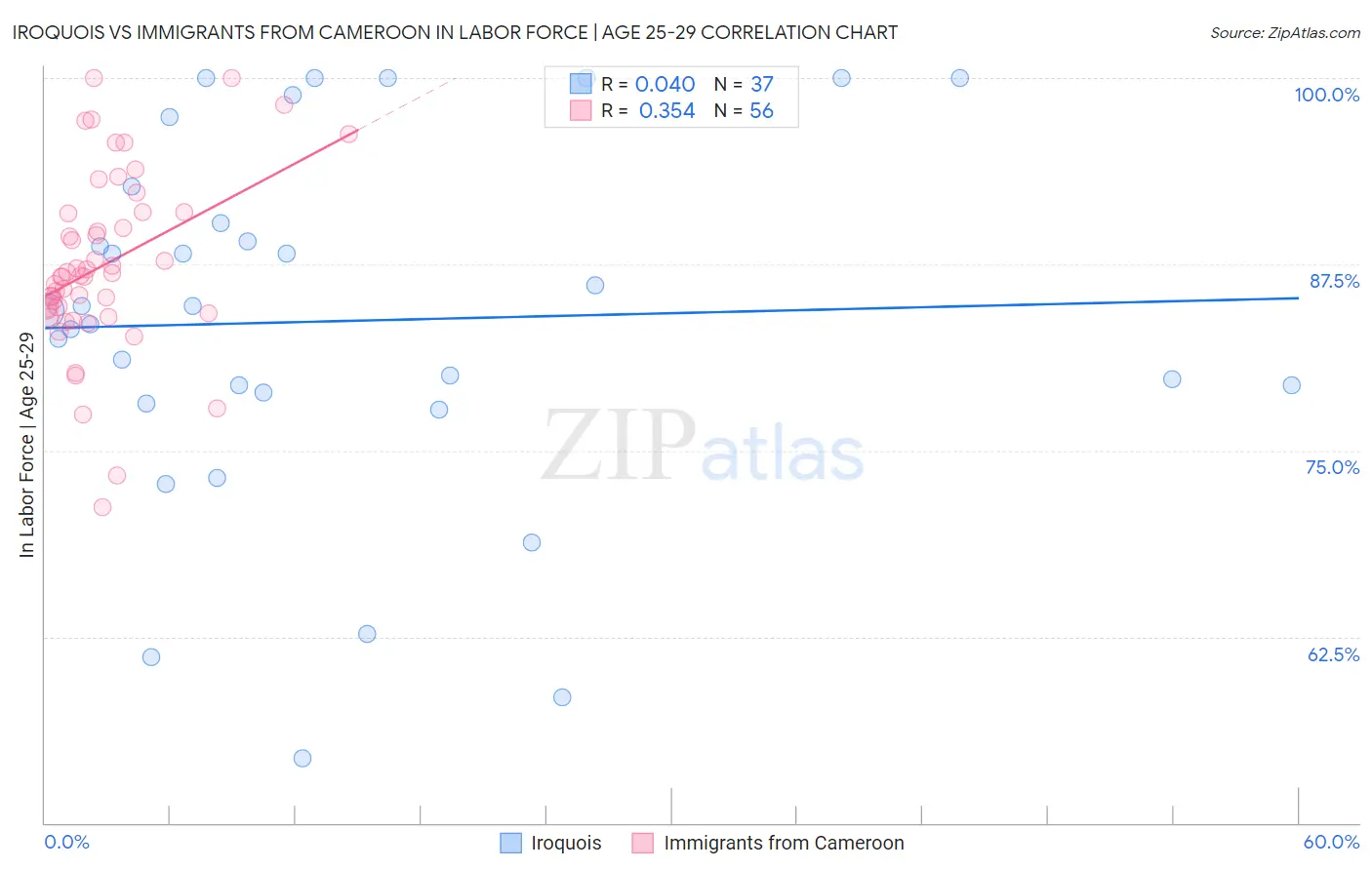 Iroquois vs Immigrants from Cameroon In Labor Force | Age 25-29
