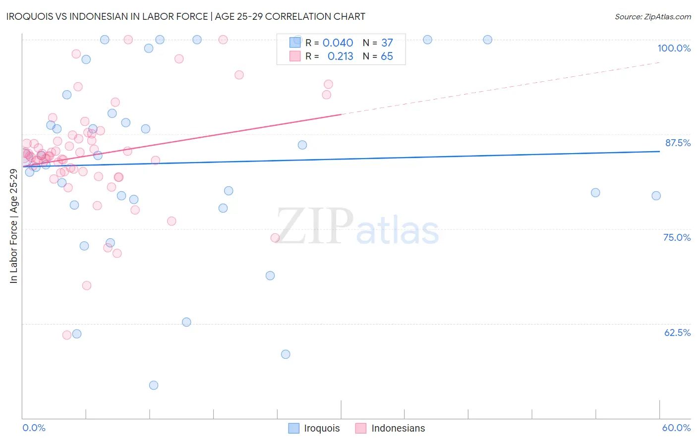 Iroquois vs Indonesian In Labor Force | Age 25-29