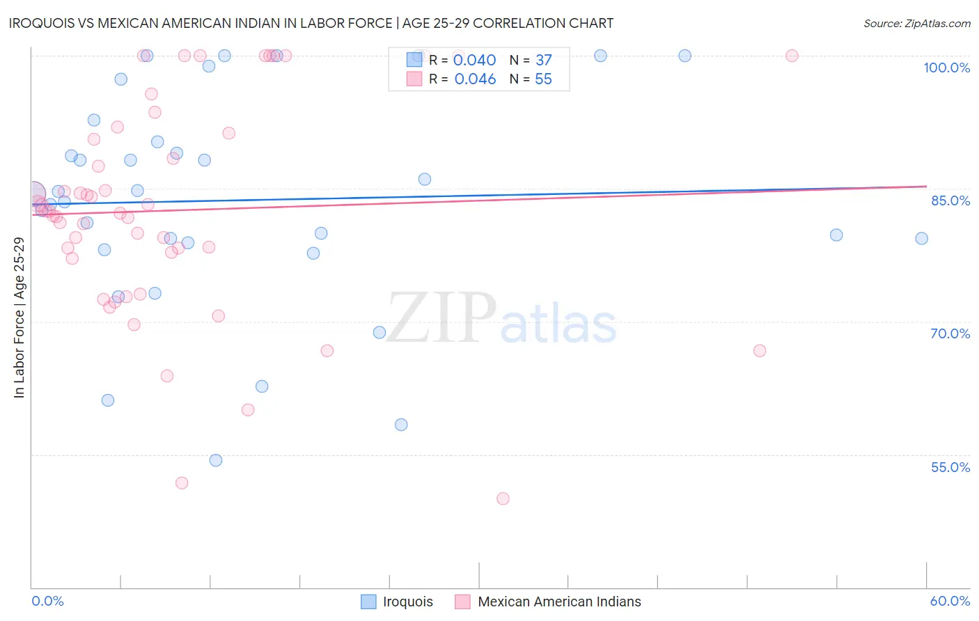 Iroquois vs Mexican American Indian In Labor Force | Age 25-29