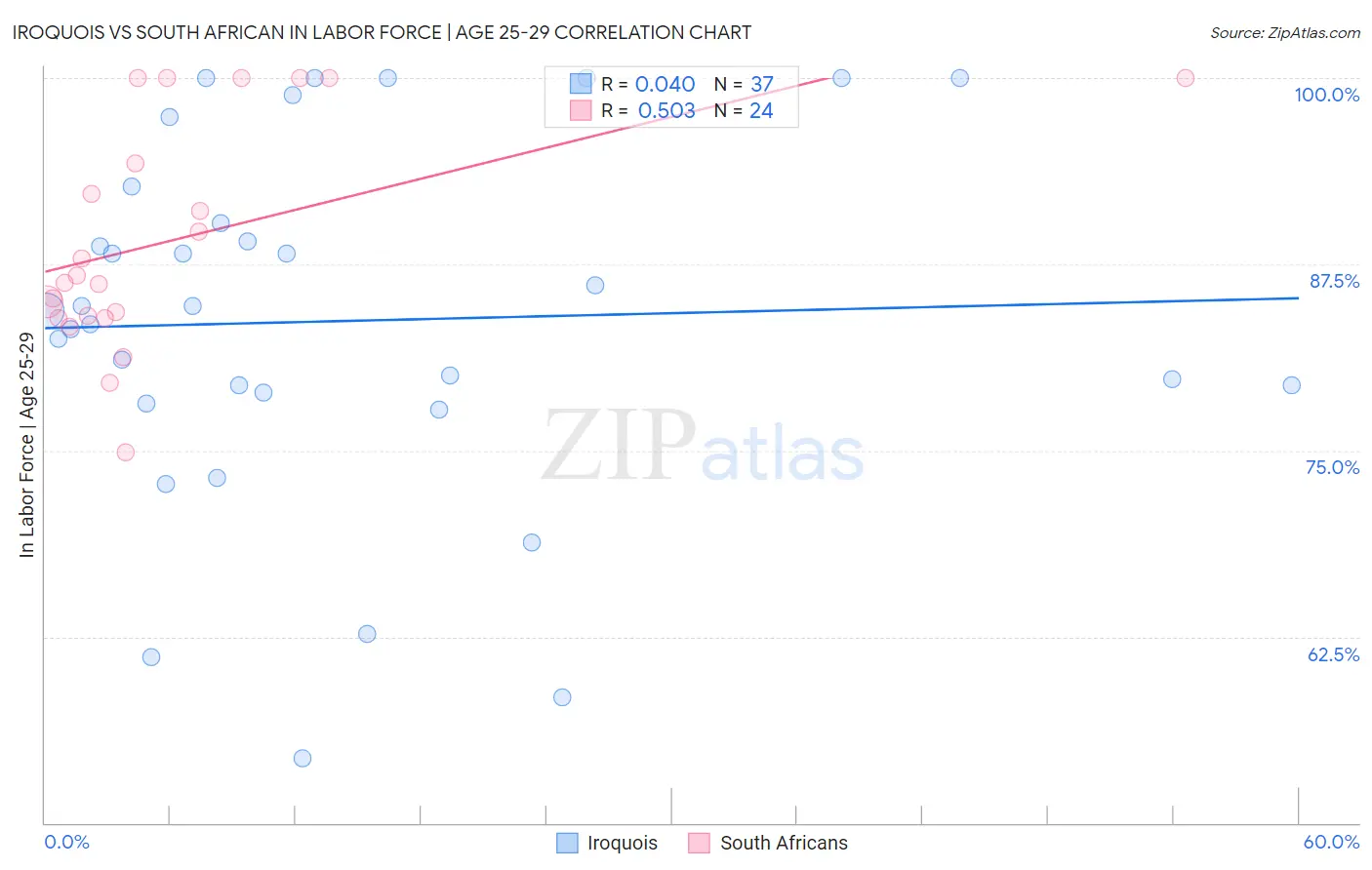 Iroquois vs South African In Labor Force | Age 25-29