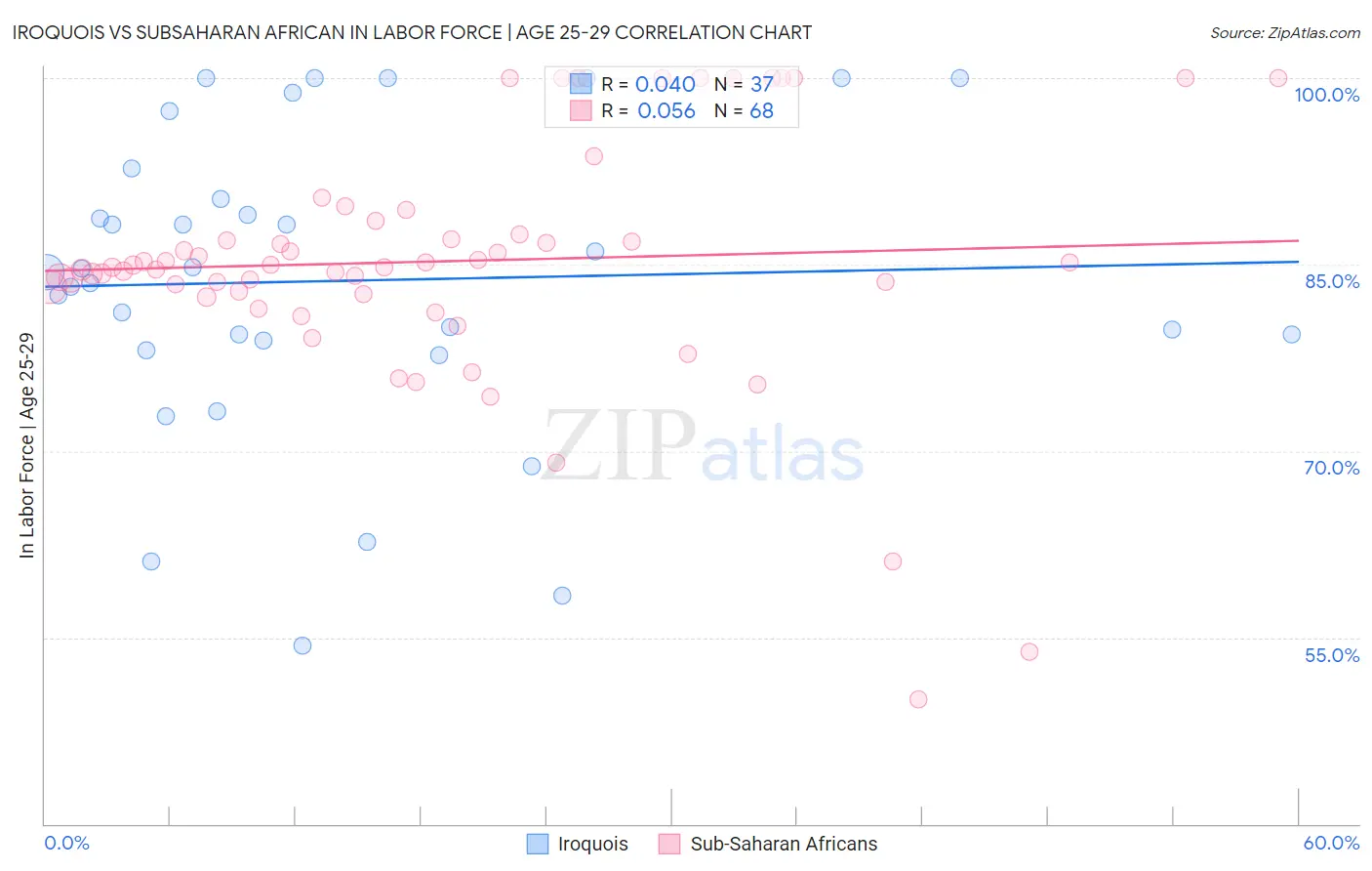 Iroquois vs Subsaharan African In Labor Force | Age 25-29