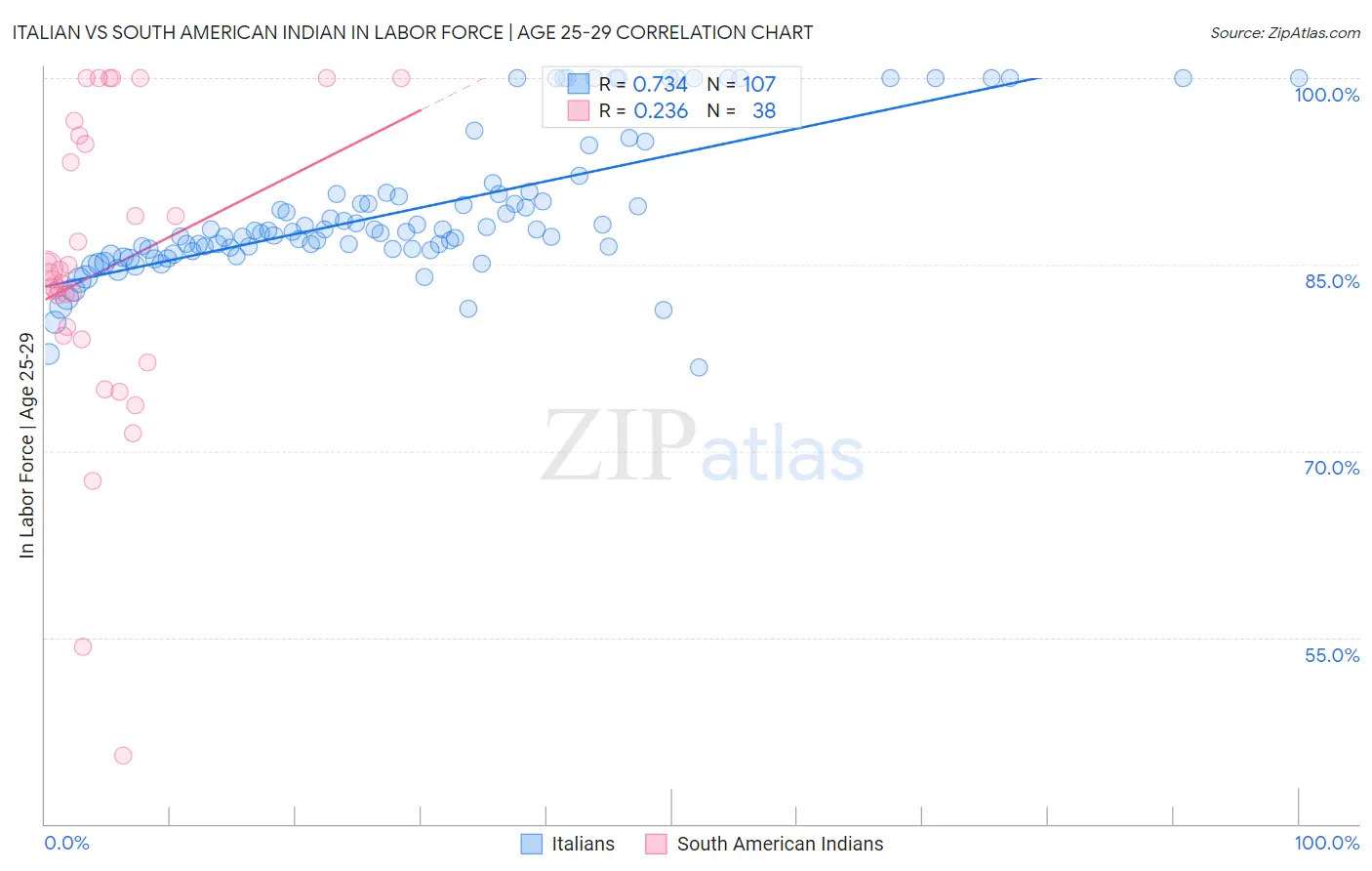 Italian vs South American Indian In Labor Force | Age 25-29