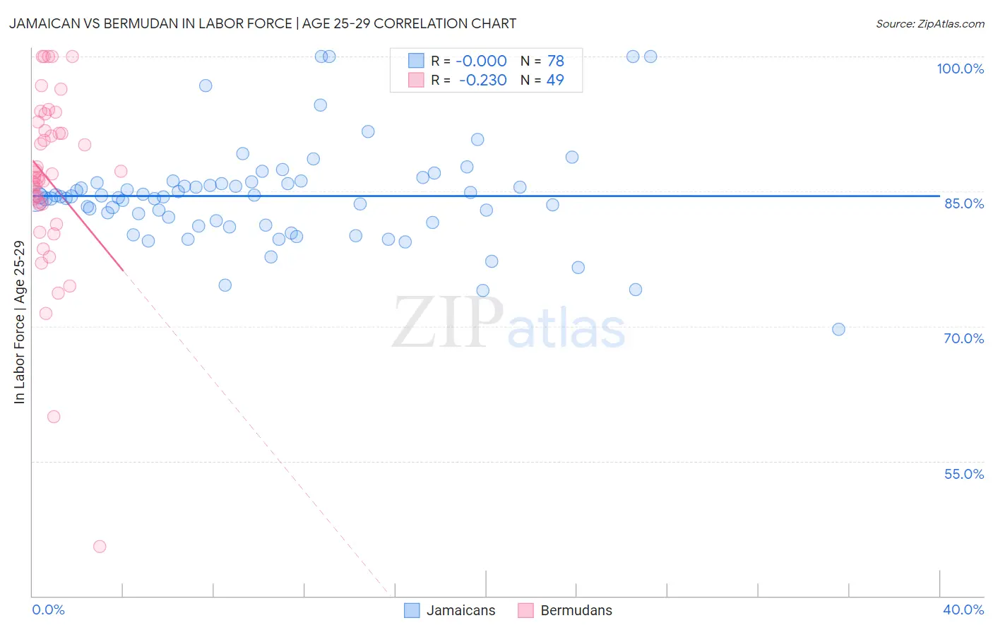 Jamaican vs Bermudan In Labor Force | Age 25-29