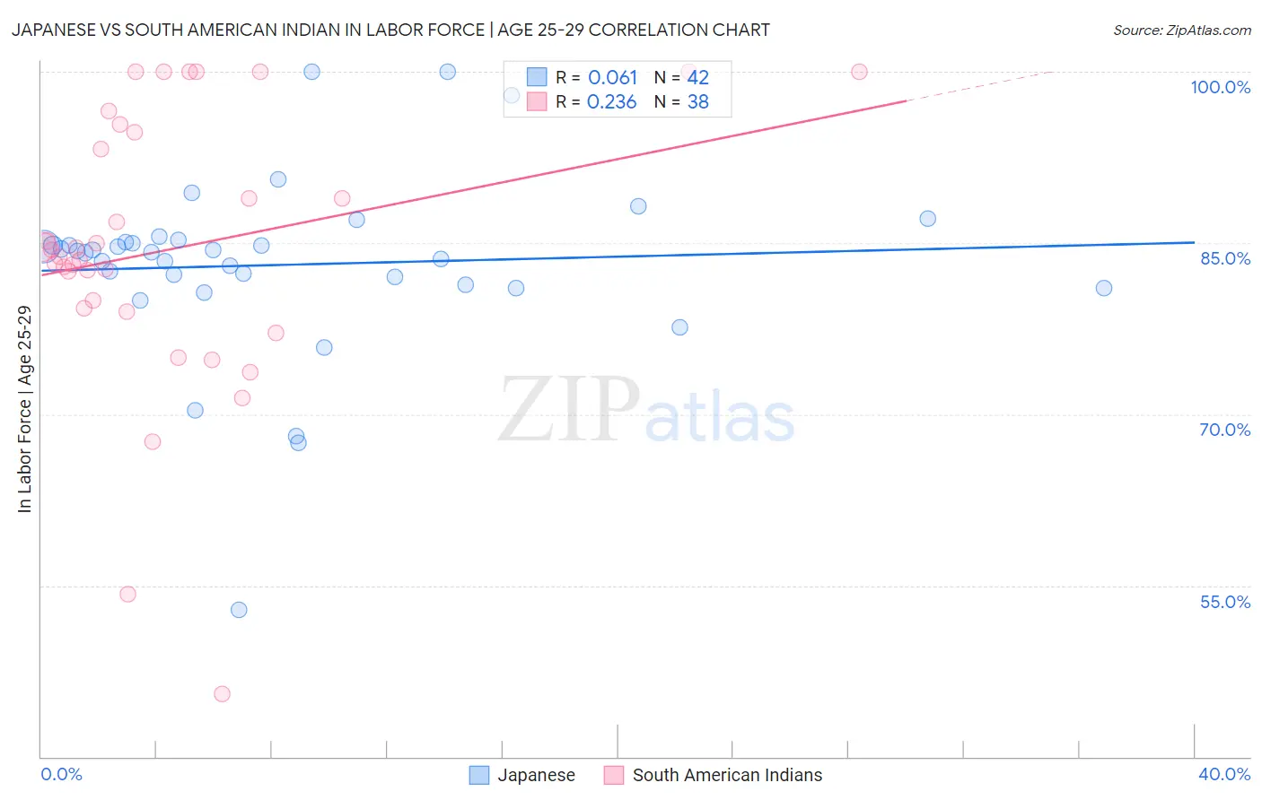 Japanese vs South American Indian In Labor Force | Age 25-29