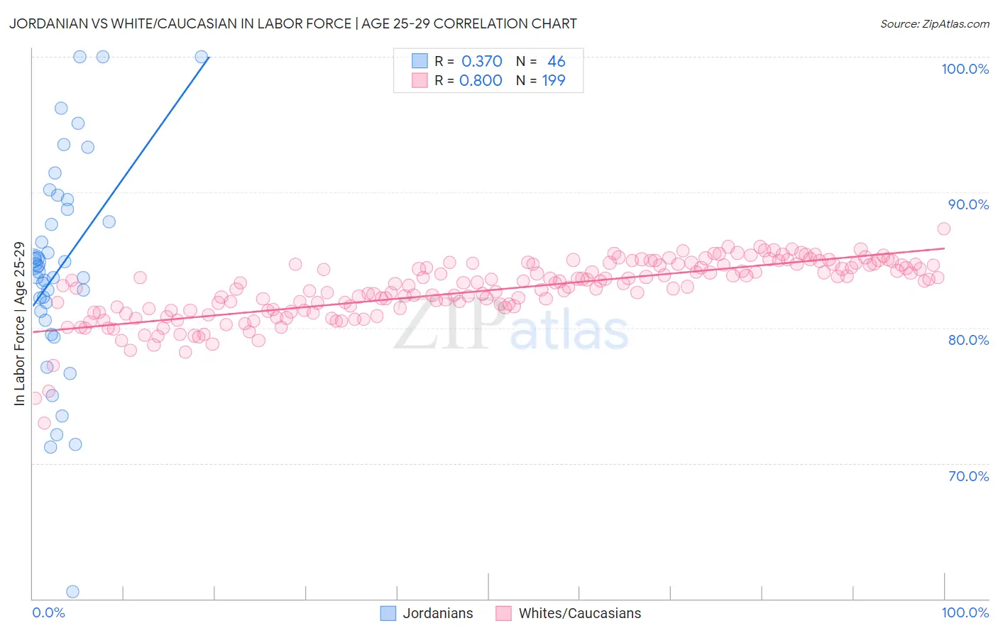 Jordanian vs White/Caucasian In Labor Force | Age 25-29