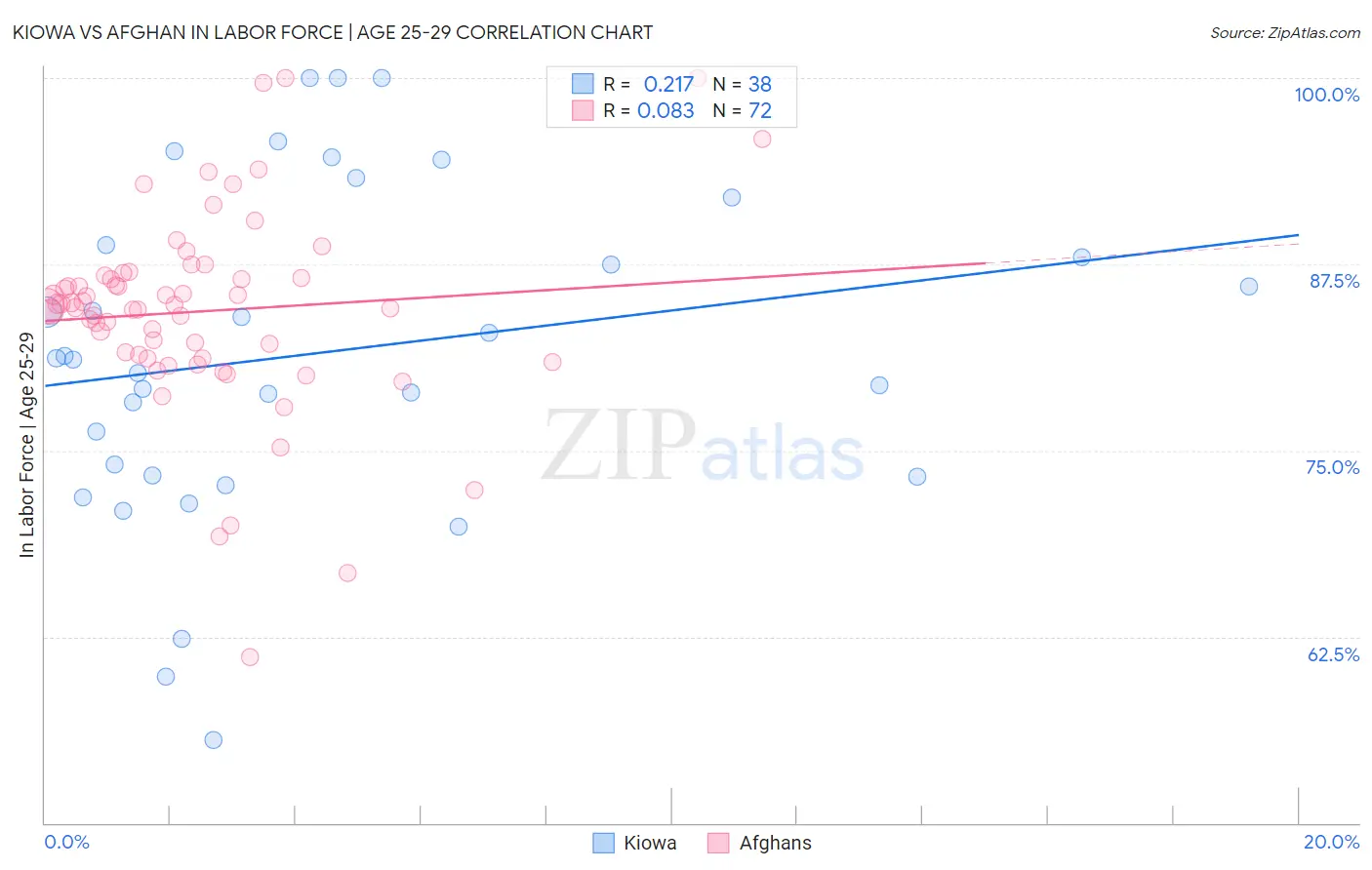 Kiowa vs Afghan In Labor Force | Age 25-29