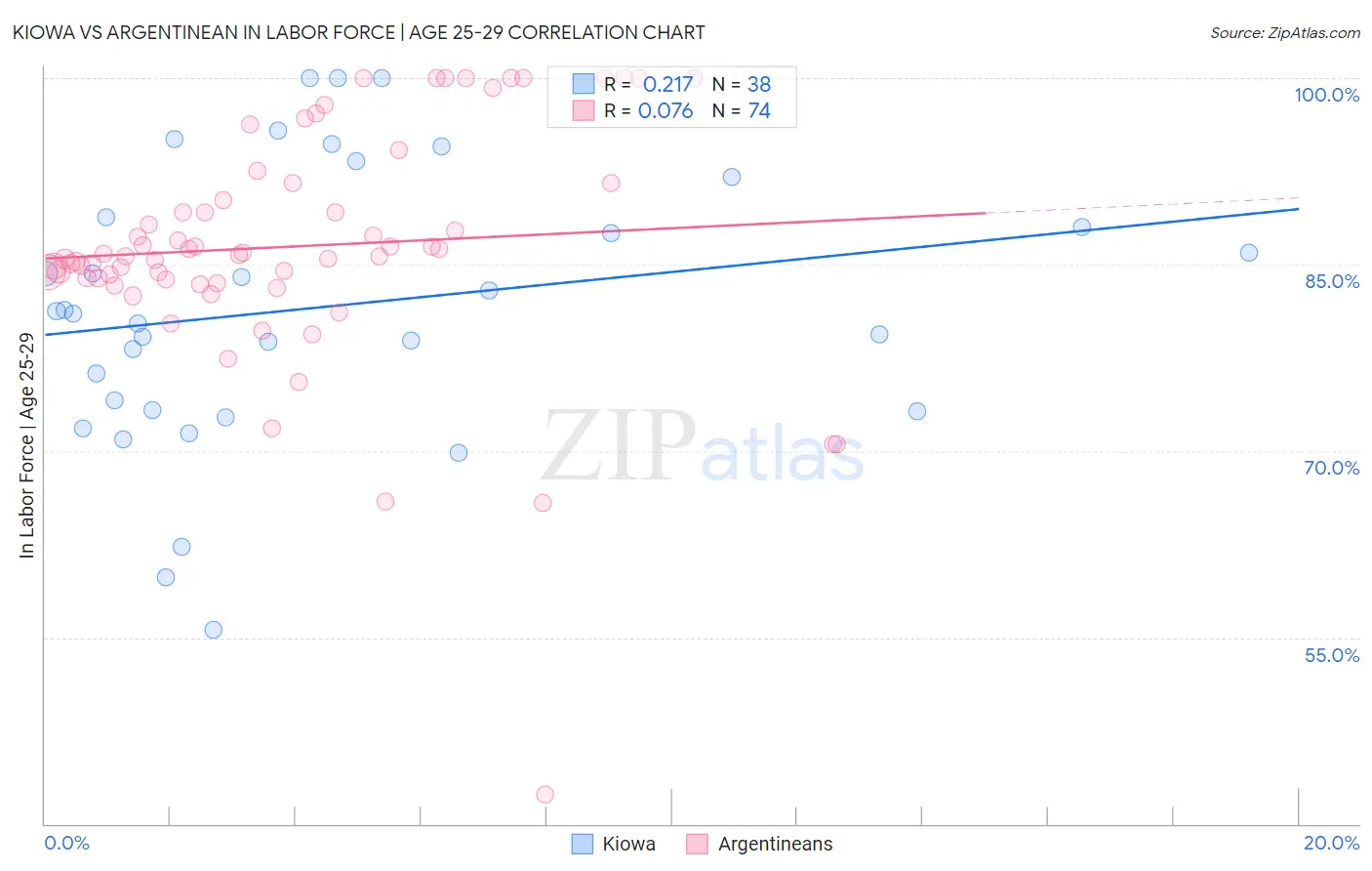 Kiowa vs Argentinean In Labor Force | Age 25-29