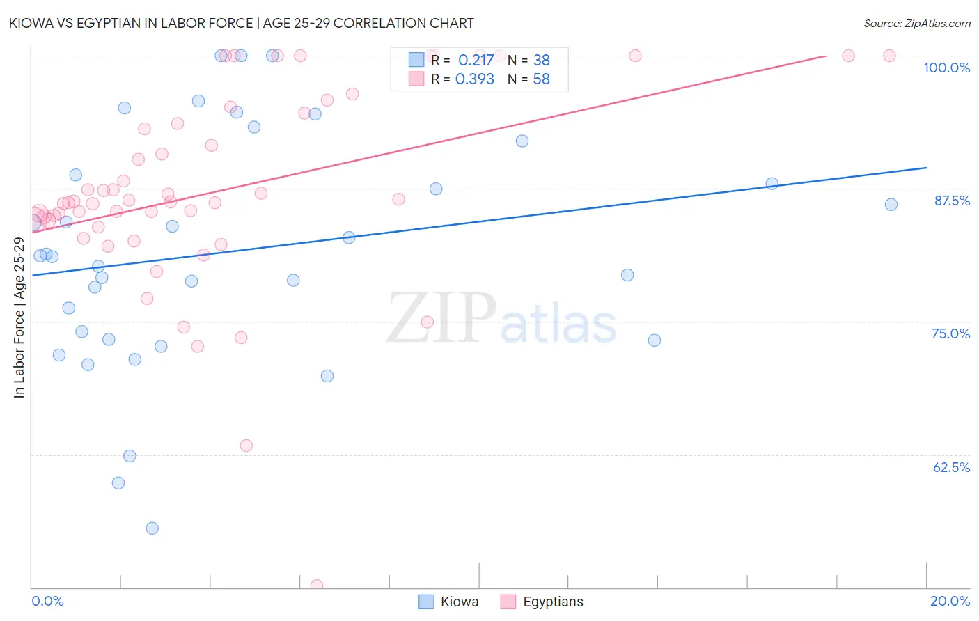 Kiowa vs Egyptian In Labor Force | Age 25-29