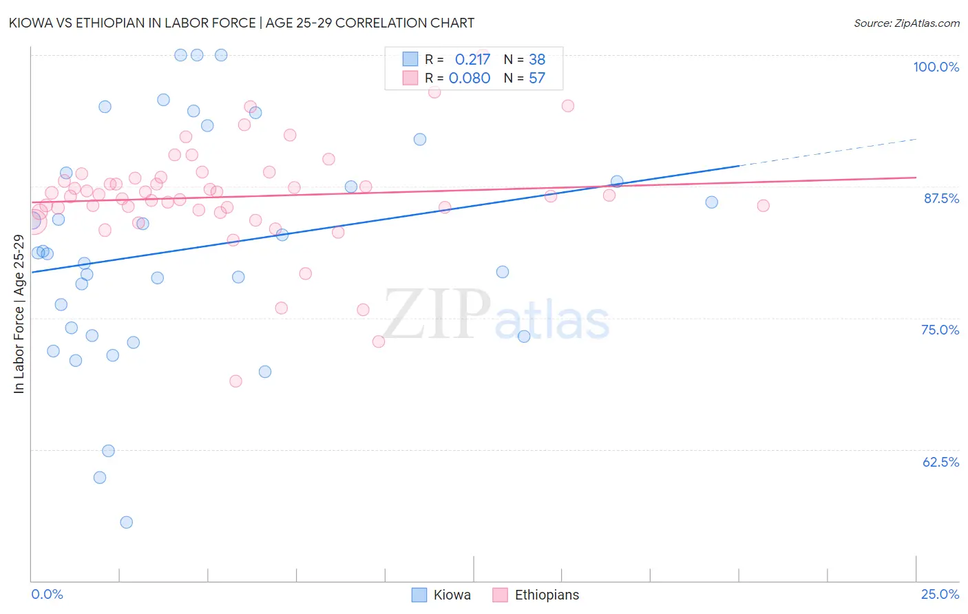 Kiowa vs Ethiopian In Labor Force | Age 25-29