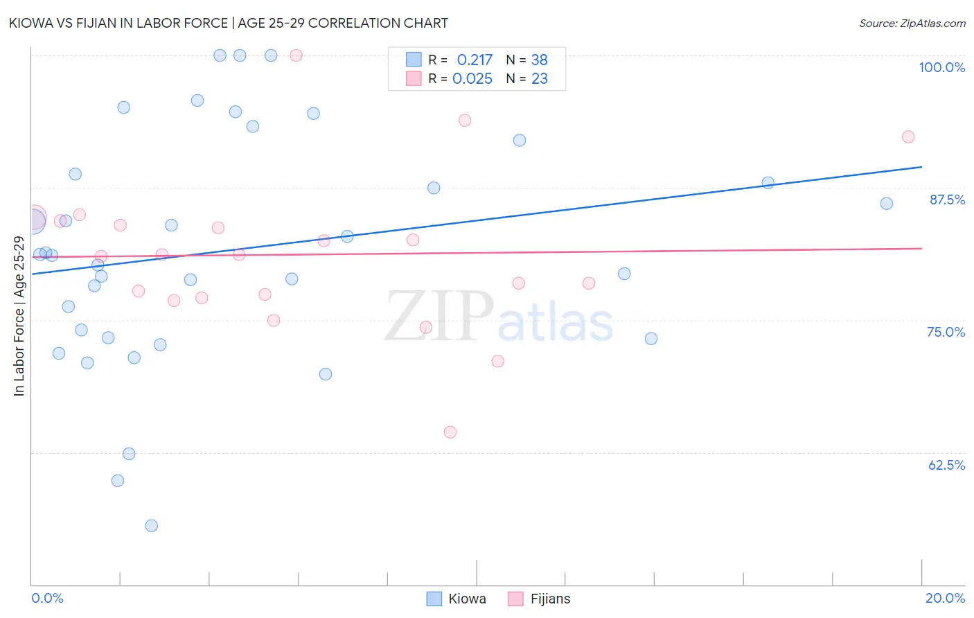 Kiowa vs Fijian In Labor Force | Age 25-29