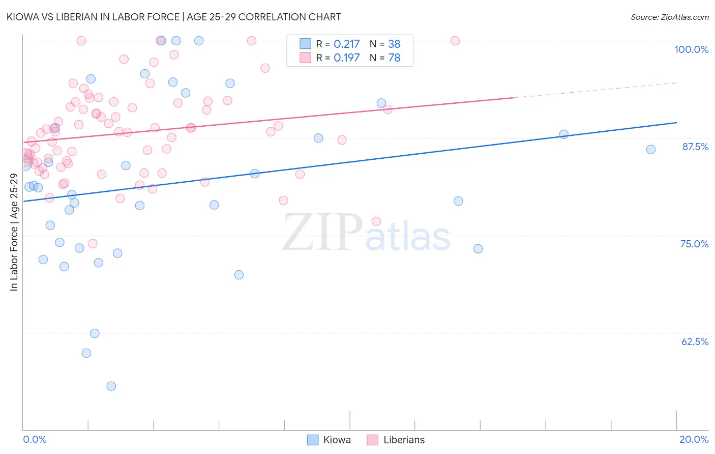 Kiowa vs Liberian In Labor Force | Age 25-29