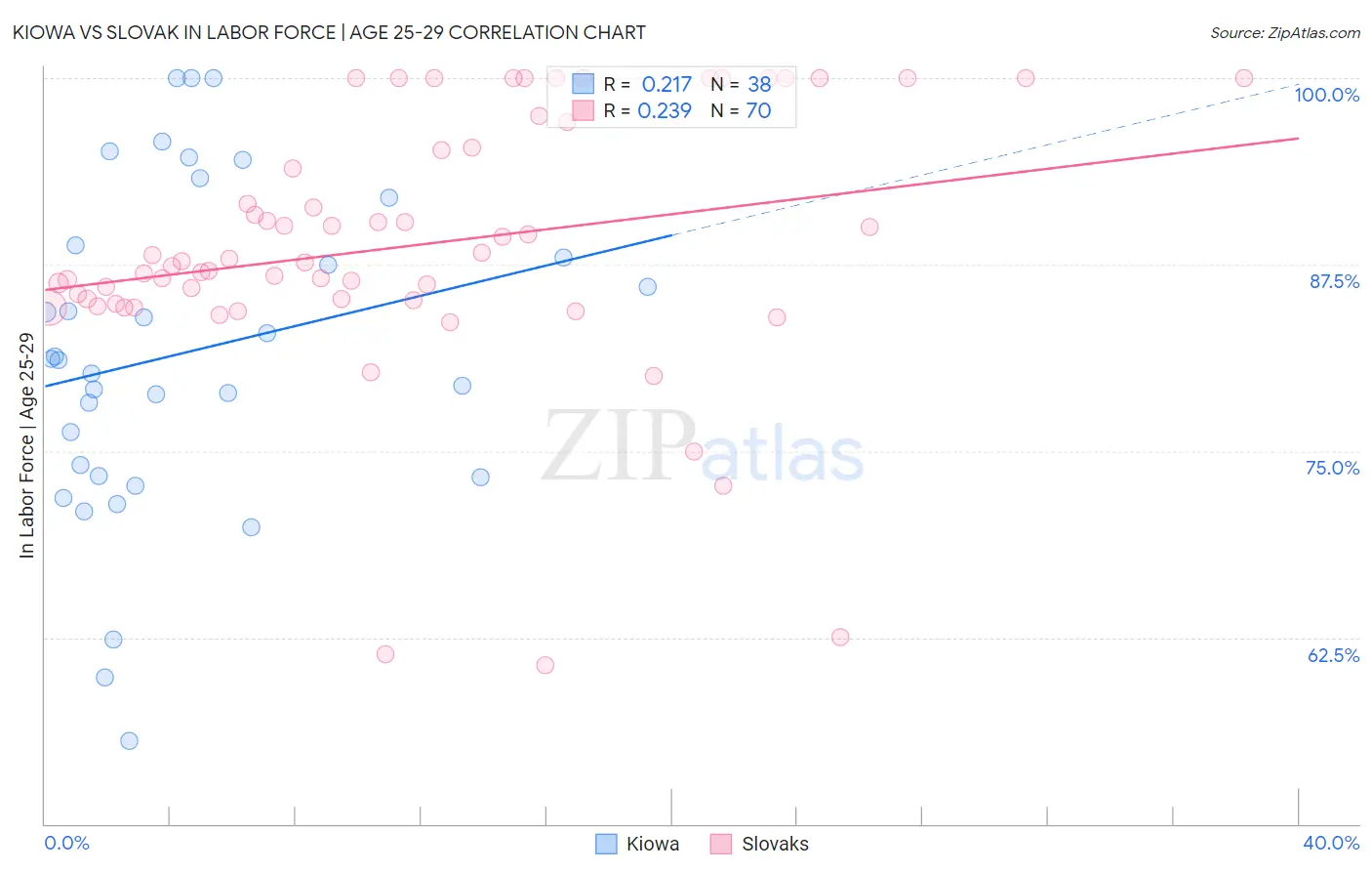 Kiowa vs Slovak In Labor Force | Age 25-29
